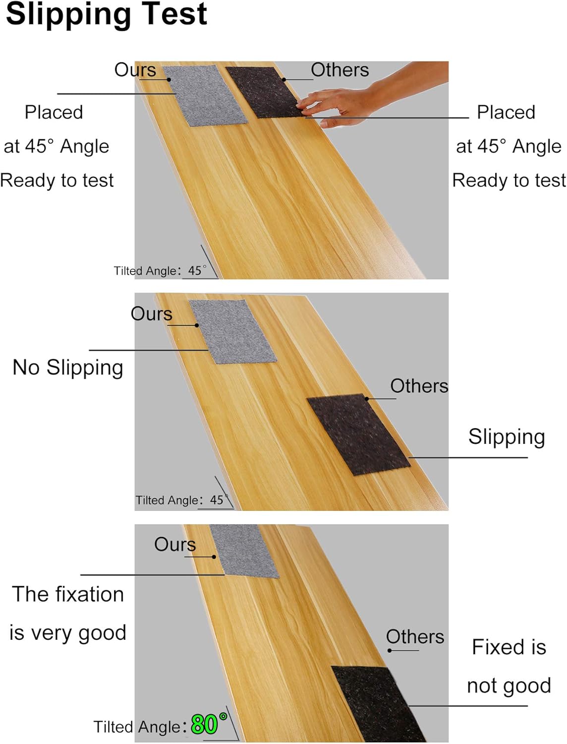 Non Slip Rug Pad Grippers - Square 8x8, 1/8" Thick, (Felt + Rubber) Double Layers Area Carpet Mat Tap, Provides Protection and Cushioning for Hardwood or Tile Floors