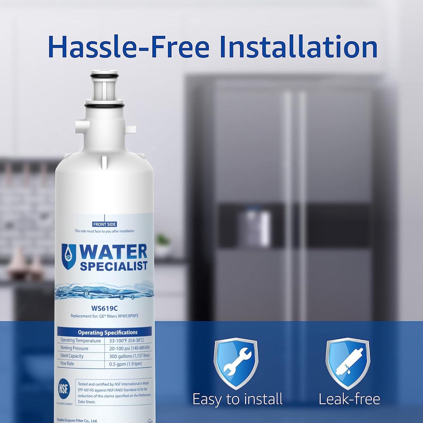 Waterspecialist WS619C Replacement for RPWFE®, RPWF (Built-in CHIP) Refrigerator Water Filter, Compatible with GYS22GMNES, GYE22HSKSS, PYE22PELDS, GFE26GMKES, GFE26GGHWW, GFE28GYNFS, PFE28KYNFS