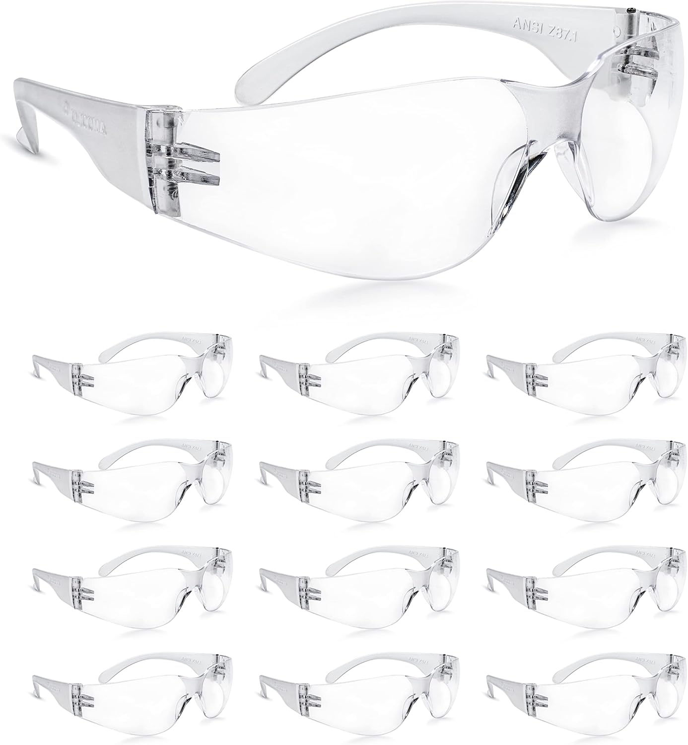 amoolo Clear Safety Glasses Bulk of 24, Protective Eyewear for Men Women, ANSI Z87.1 Impact Resistant Eye Protection for Work, Lab, Construction
