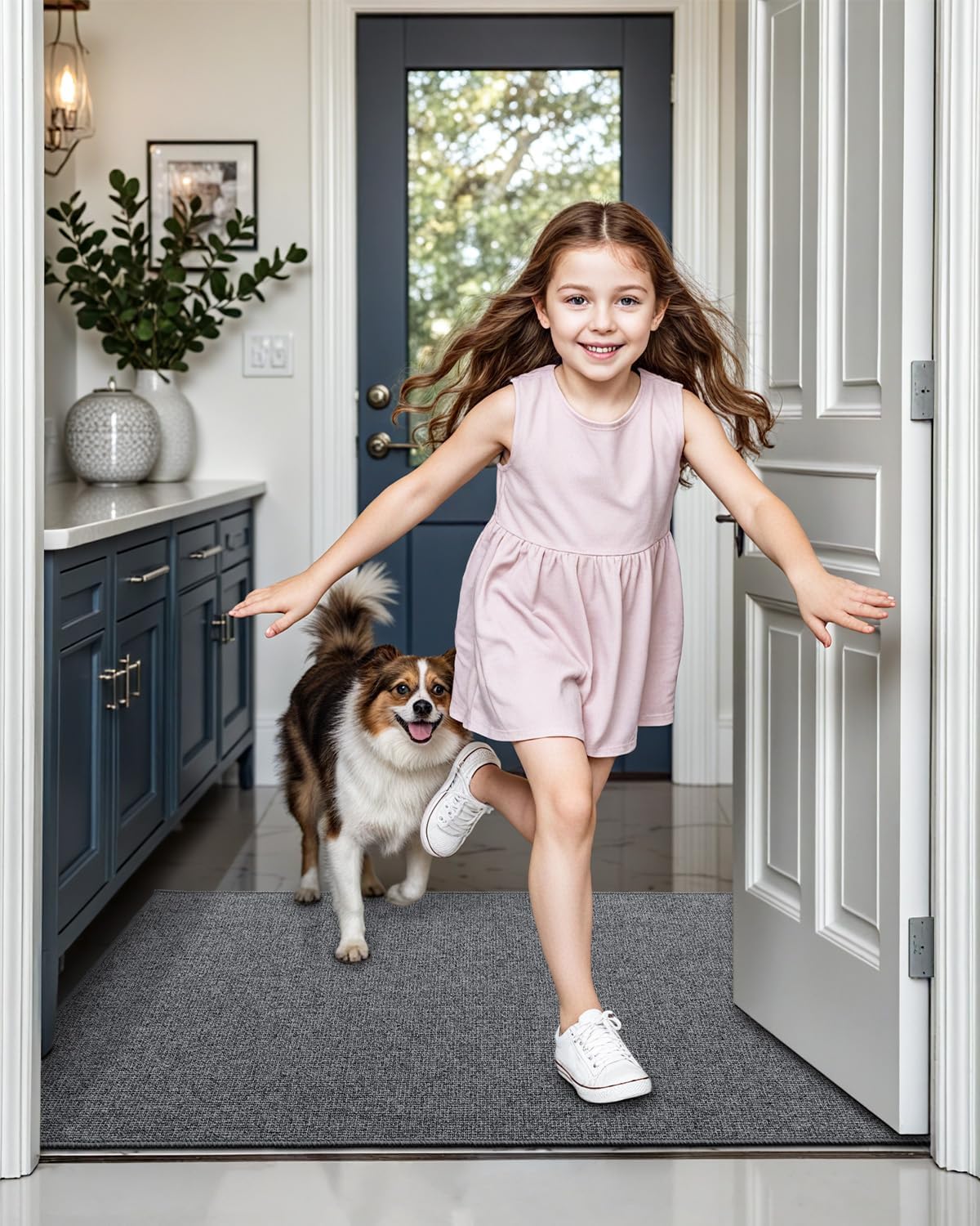 LUMI Indoor Door Mat 36"x59", Ultra Thin Low Profile Non-Slip Doormat for Home Entrance, Absorbent & Stain-Resistant Welcome Mats, Washable Entryway Mat for Front Door, Patio, Porch, Grey