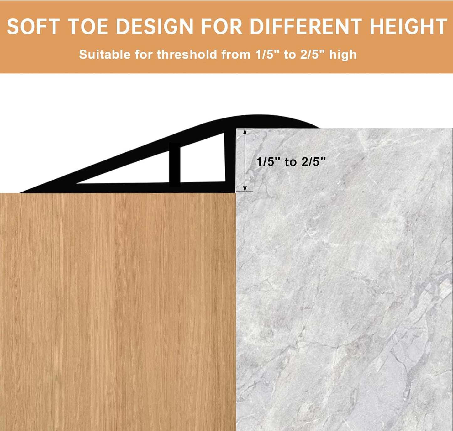 Vinyl Door Threshold Flooring Transition Strip Self Adhesive Carpet Edging Strip for Laminate Doorway Edge Threshold from 1/5" to 2/5" (Light Brown Wood Grain, 3.3 Ft)