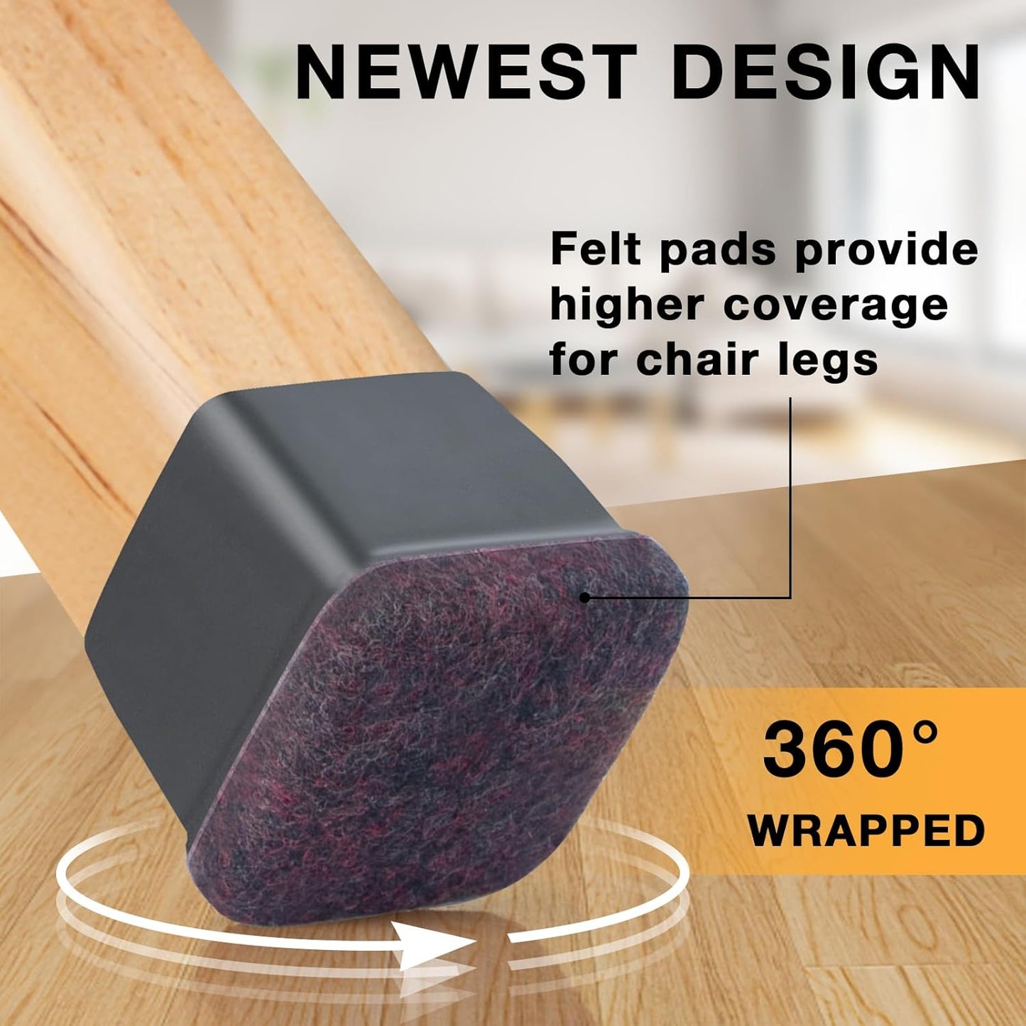 24 Pcs Extra Large Square Chair Leg Floor Protectors, Silicone Chair Leg Protectors for Hardwood Floors, High Elastic Chair Leg Caps, Protect Wooden Floors from Scratching (Fit: 1-2/5" - 1-4/5")