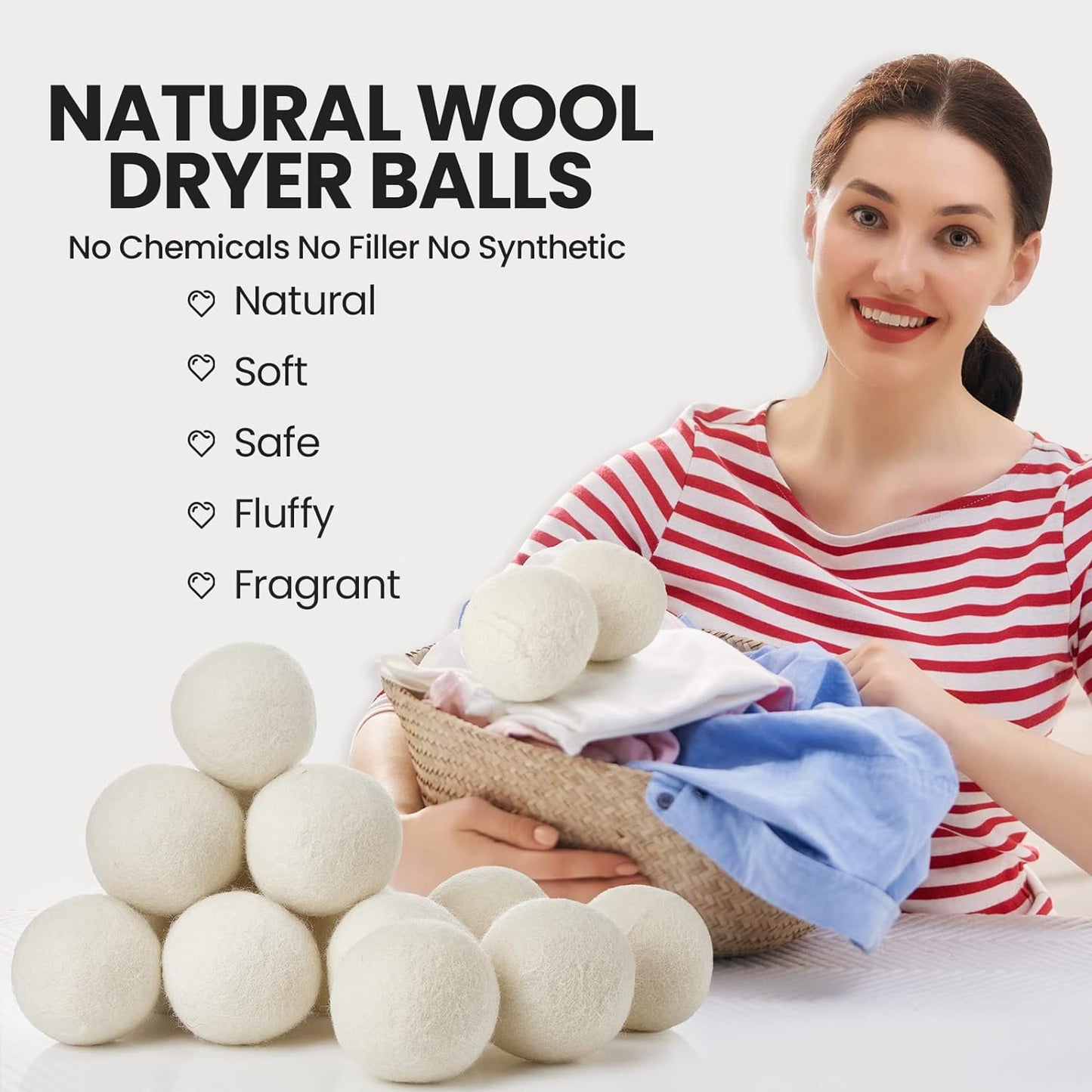 Kenning 26 Pieces Wool Dryer Balls Set, 24 Reusable Dryer Balls with 2 Muslin Bags Fabric Softener for Clothes Laundry Anti Wrinkle Anti Static Saving Energy and Time(White)