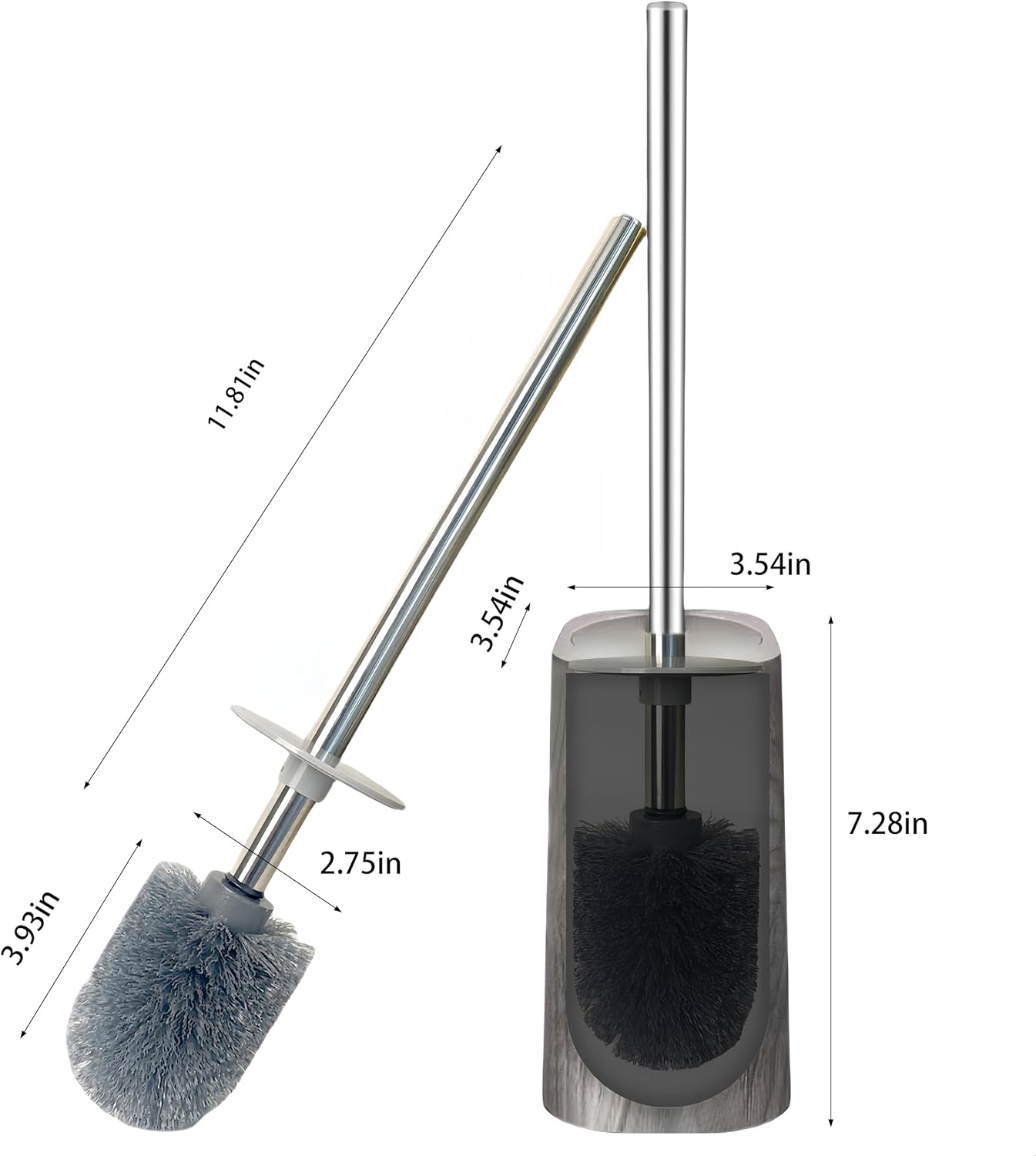 Marble Colored Toilet Brush and Holder Set,Stainless Steel Long Handle and Marble Colored Base for Bathroom Deep Cleaning，Space Saving for Storage，Drip-Proof，Dark Gray