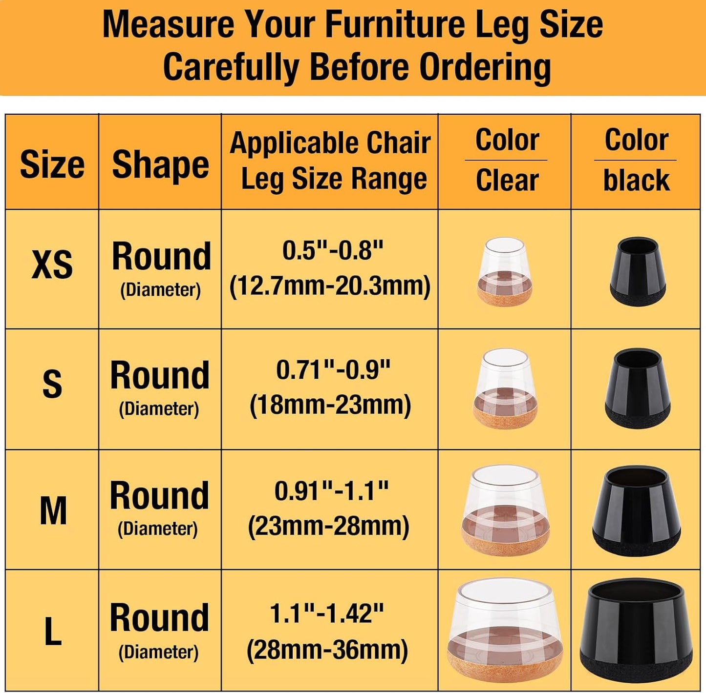 32 Pcs New Chair Leg Floor Protectors, Silicone Chair Leg Protectors for Hardwood Floors, Chair Leg Caps, Chair Leg Covers Protect Wooden Floors from Scratching, Thick, Won't Tear