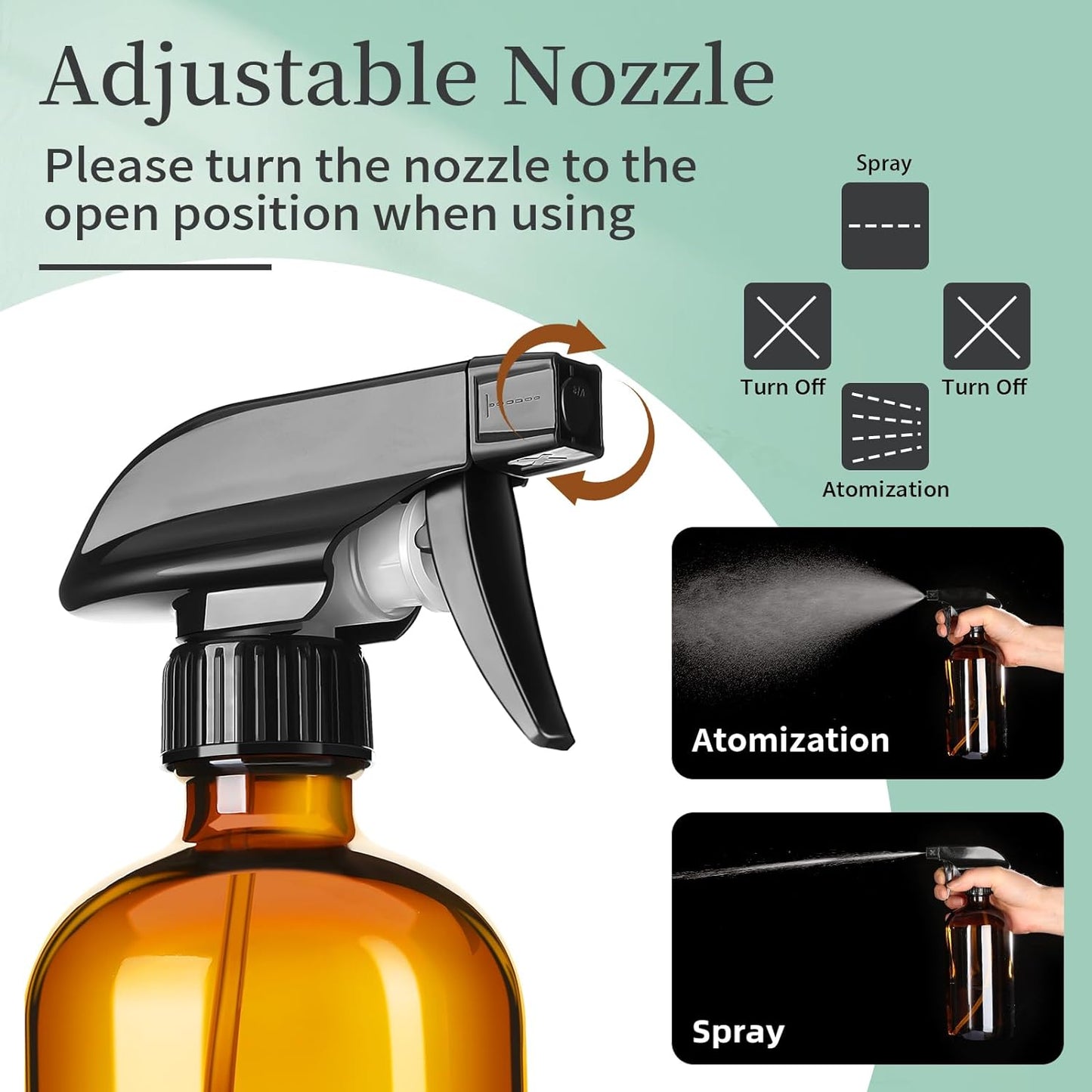 8oz Amber Glass Spray Bottles,3 Pack Glass Spray Bottles Refillable Empty Bottle with Adjustable Nozzle,Spray Bottle for Essential Oils,Cleaning Solutions,Pets,Hair Mister,Gardening