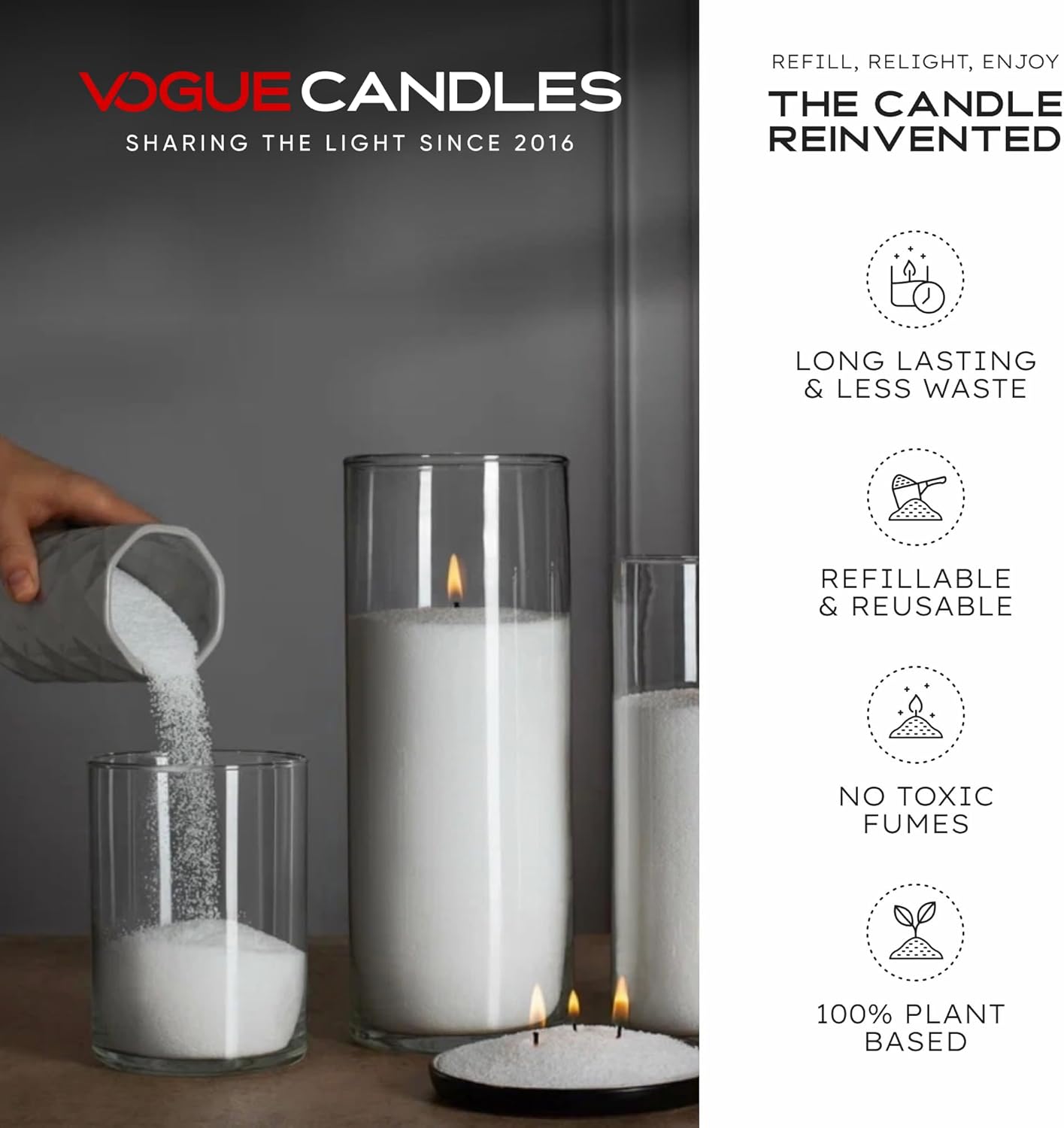 Vogue Candles 1LB Candle Sand with 15 Wicks | Plant-Based Refillable Wax Granules for DIY Candle Making | Clean Burning, Unscented, Smoke-Free, Vegan Candle Refill Kit- Red