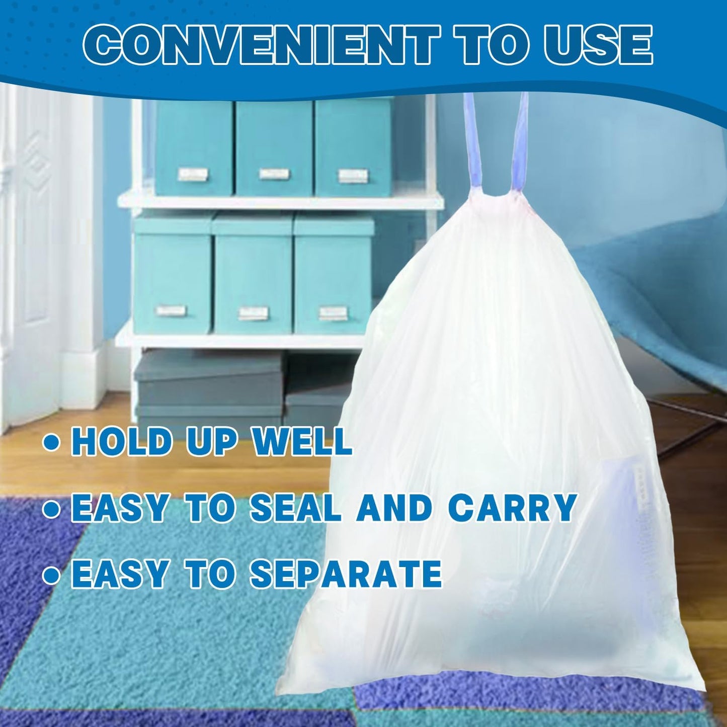1.6 Gallon Mini Trash Bags Drawstring - 120 Count Strong Small Garbage Bags Unscented,White Trash Can Liners Strong Little Waste Basket Bags 6 Liter for Home Bathroom Office Car