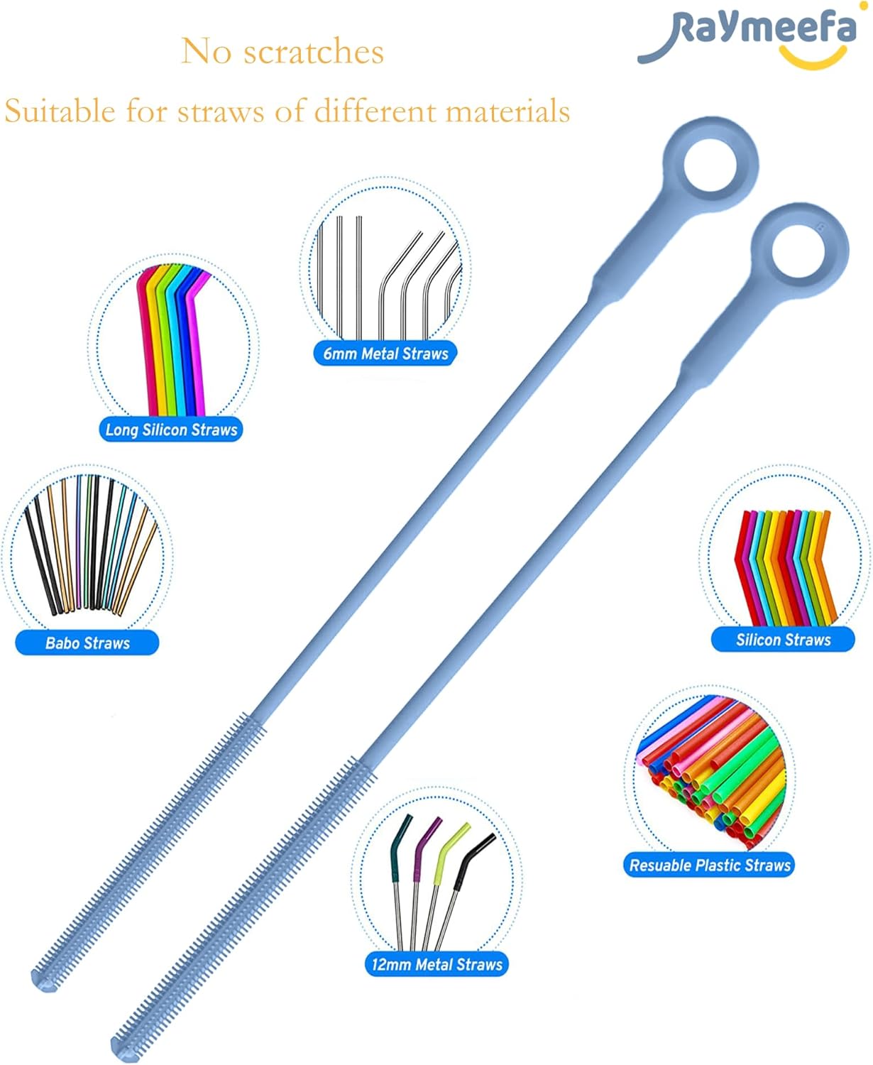 Extra Long Straw Cleaner Brush,Reusable and Soft Silicone Straw Cleaning Brush to Clean Crevice(Blue)