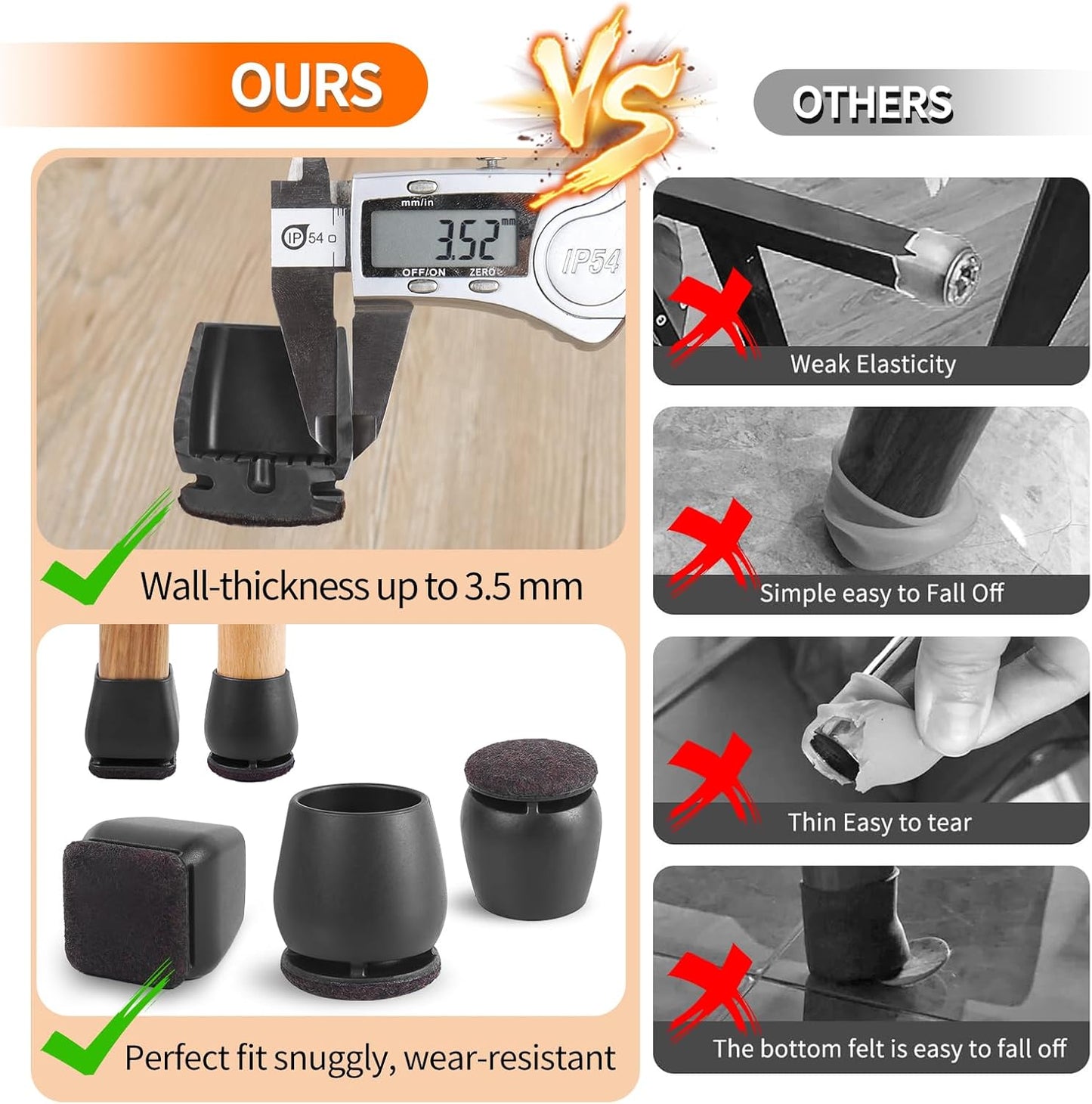 Ezprotekt 24 Pcs Black Chair Leg Floor Protectors for Hardwood Floors, Felt Furniture Pads Caps Covers, Bar Stool Floor Protectors Cups for Dining Table Desk Chair (Fit 0.83 "- 1.02", 21-26mm)