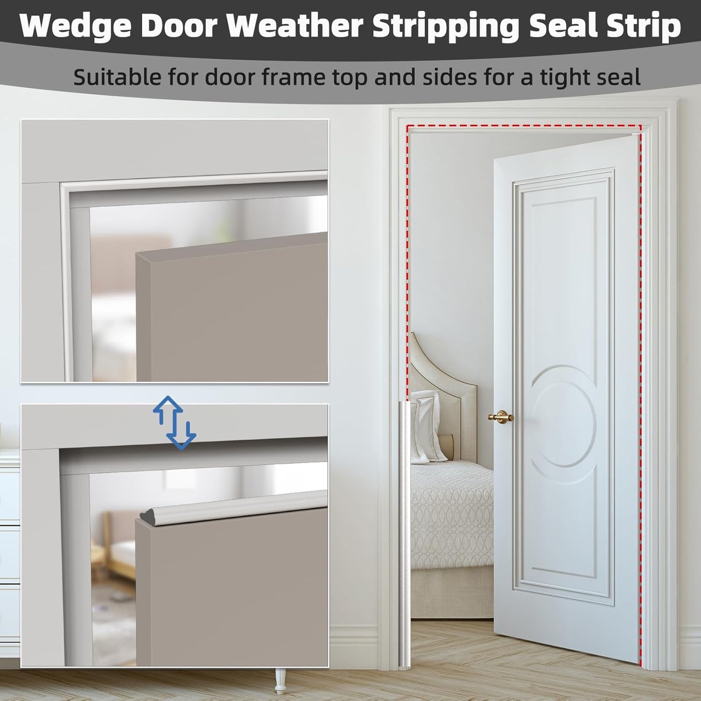 2Pcs×196" Wedge Weather Stripping Door Seal Strip for Door Frame & Window,Self Adhesive Window Insulation Draft Stopper Seal for Winter,Gray Foam Door Gap Filler for Soundproofing Light Blocker,White
