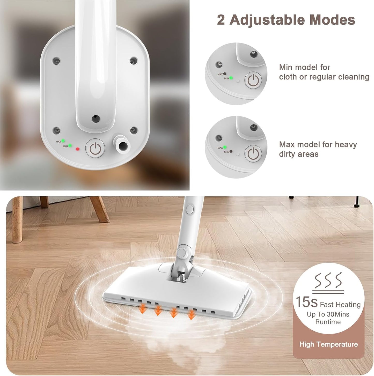 Steam Mop Cleaner, 7 in 1 Rotated Steam Cleaner for Home, Adjustable 2 Modes Steam Mop with 23FT Power Cable and 400ML Removable Tank, Hard Floor, Laminate Floor, Tiles Cleaning (Emerald Blue)