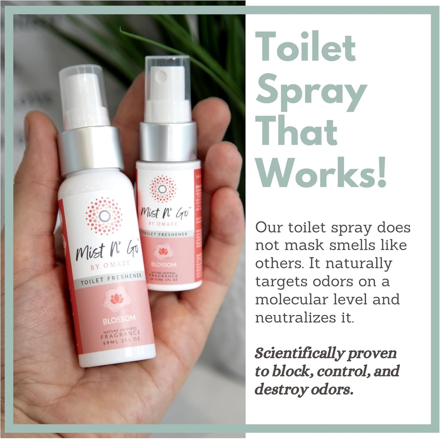 Mist N’ Go by Omaze Travel Bathroom Spray for Toilet Spray Odor Eliminator - Travel Toilet Spray for Bathroom Air Freshener Spray for Bathroom Deodorizer - Blossom Travel Size (1oz x3)