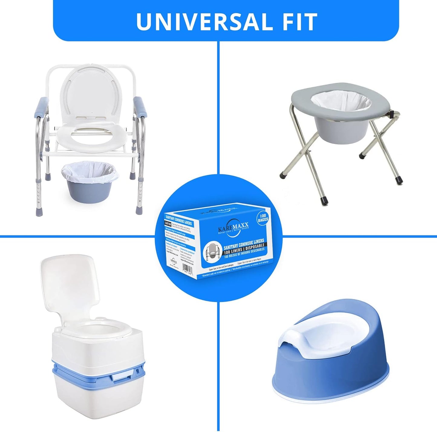 100 Bedside Commode Liners Bags for Commode Toilet - Leak Proof & Odorless Potty Liners for Portable Potty Chair Liners - Potty Bags for Portable Toilet Bag - Bedside Toilet Liners Disposable Adult