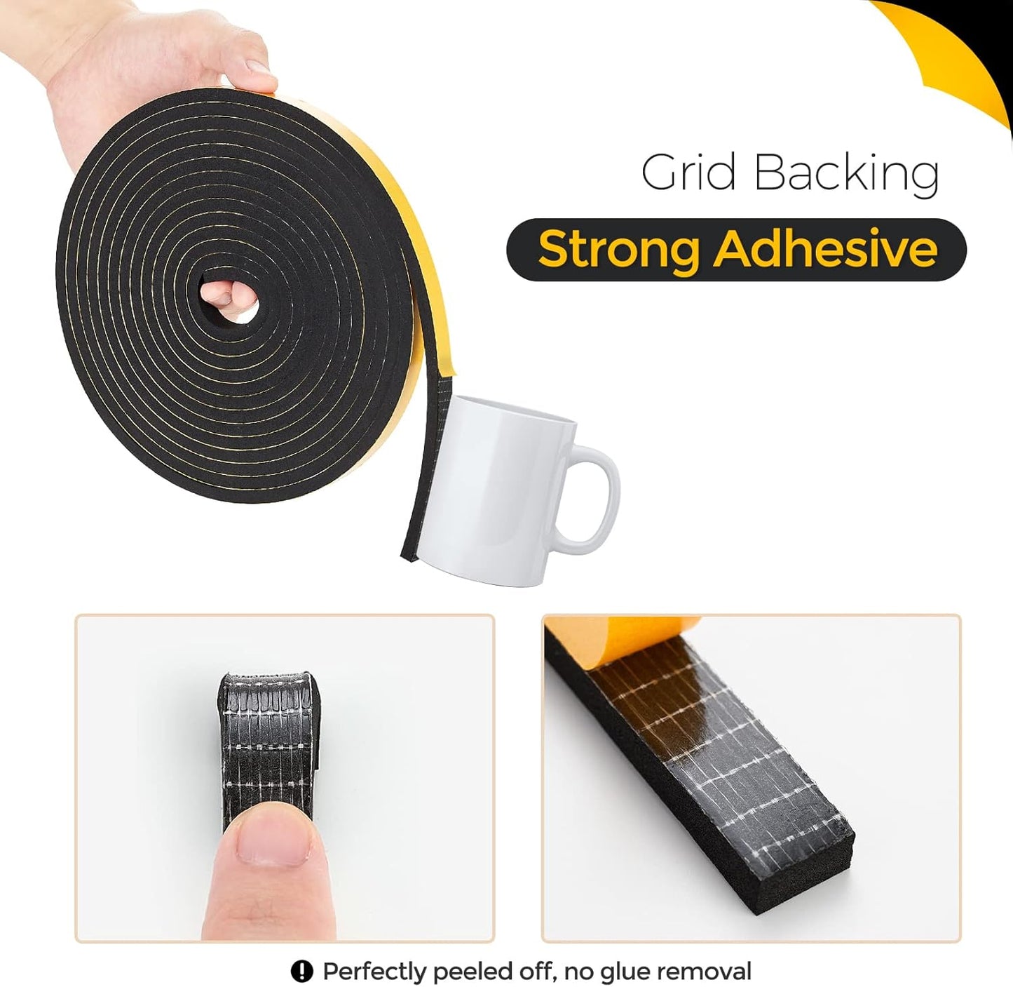 16 Feet Weather Stripping Door Seal, 1" Wide X 3/4" Thick Door Seal Strip High Density Foam Tape Adhesive Strip for Door Soundproofing,Window Insulation (1" x 3/4" x 16FT,Black)