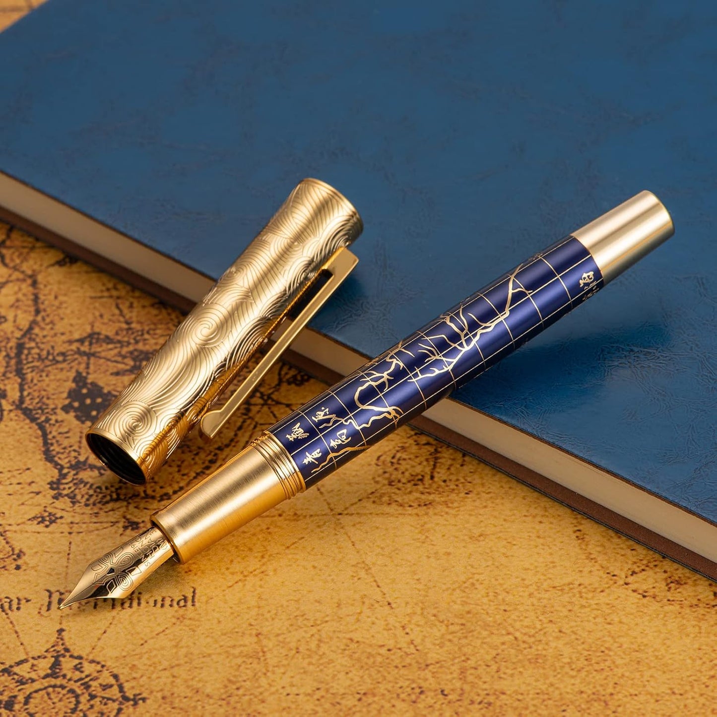 Hongdian 8041 Qinghai-Tibet Plateau Souvenir Fountain Pen, Iridum Fine Golden Nib with Metal Pen Box Set