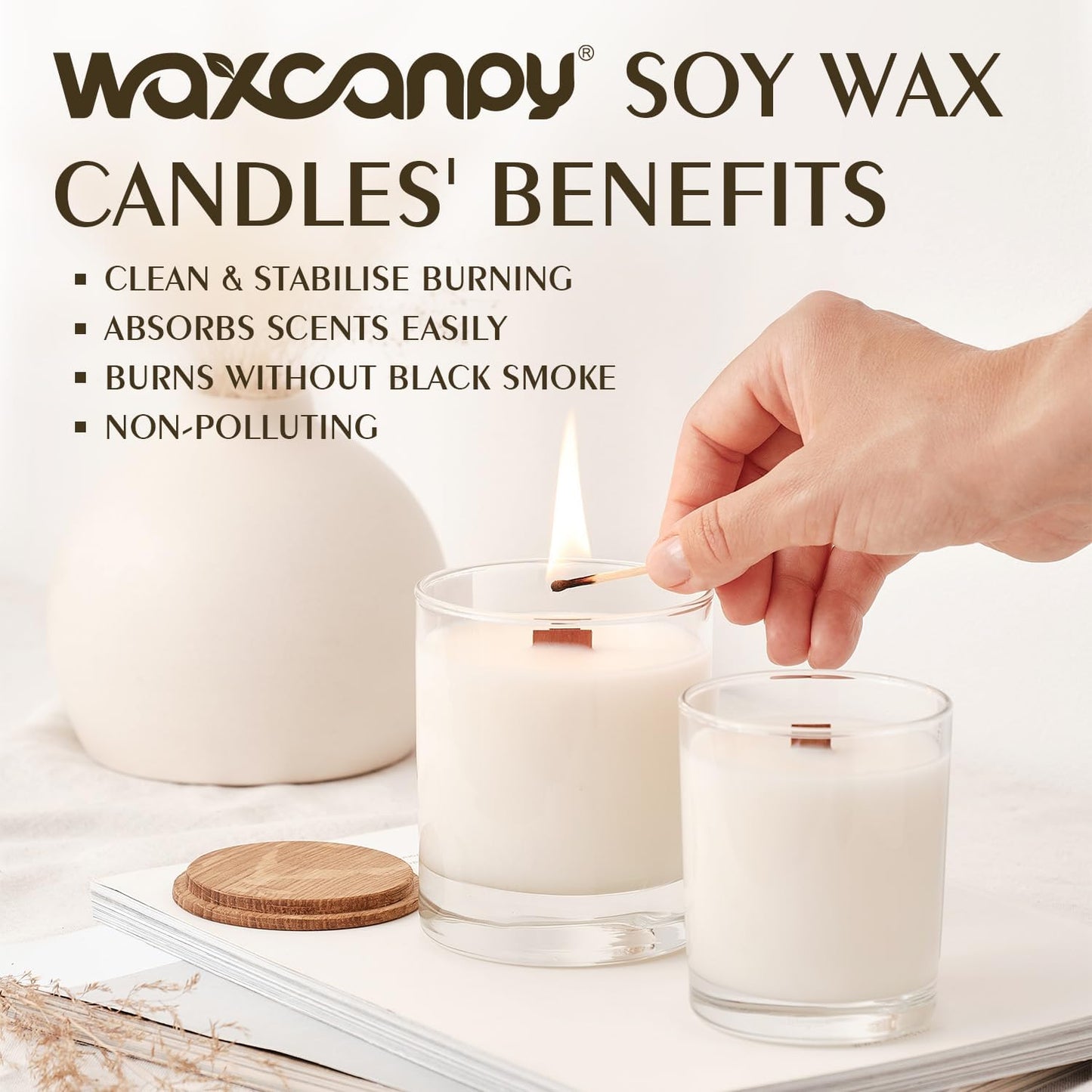 Soy Wax, Waxcanpy Natural Candle Wax, Organic Soy Wax for Candle Making from Farm, No Additives, Harmless and Pure (2lb)