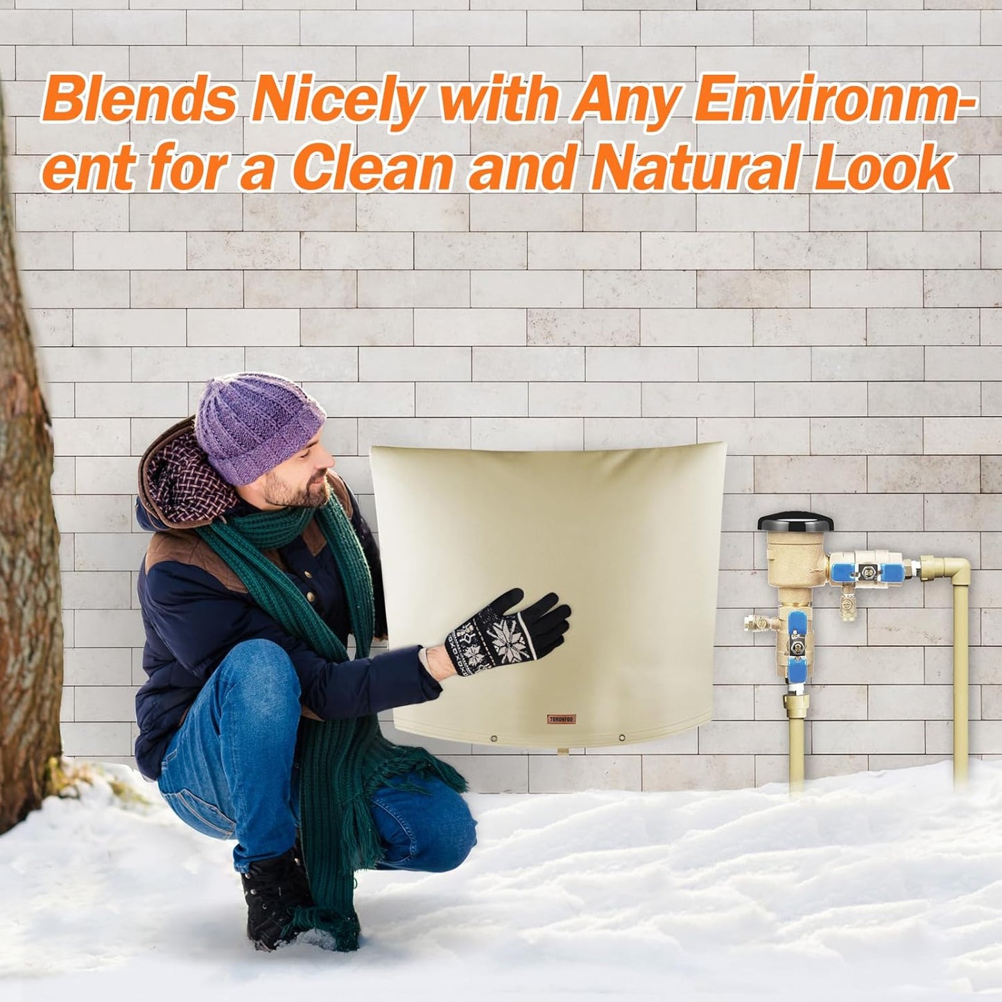 Backflow Preventer Pipe Insulation Cover (5°F) - Irrigation Sprinkler Valve Insulated Pouch - Water Well Pump Cover - Sturdy 5 Layers for Winter Freeze Protection, 28" W x 20" H, Beige
