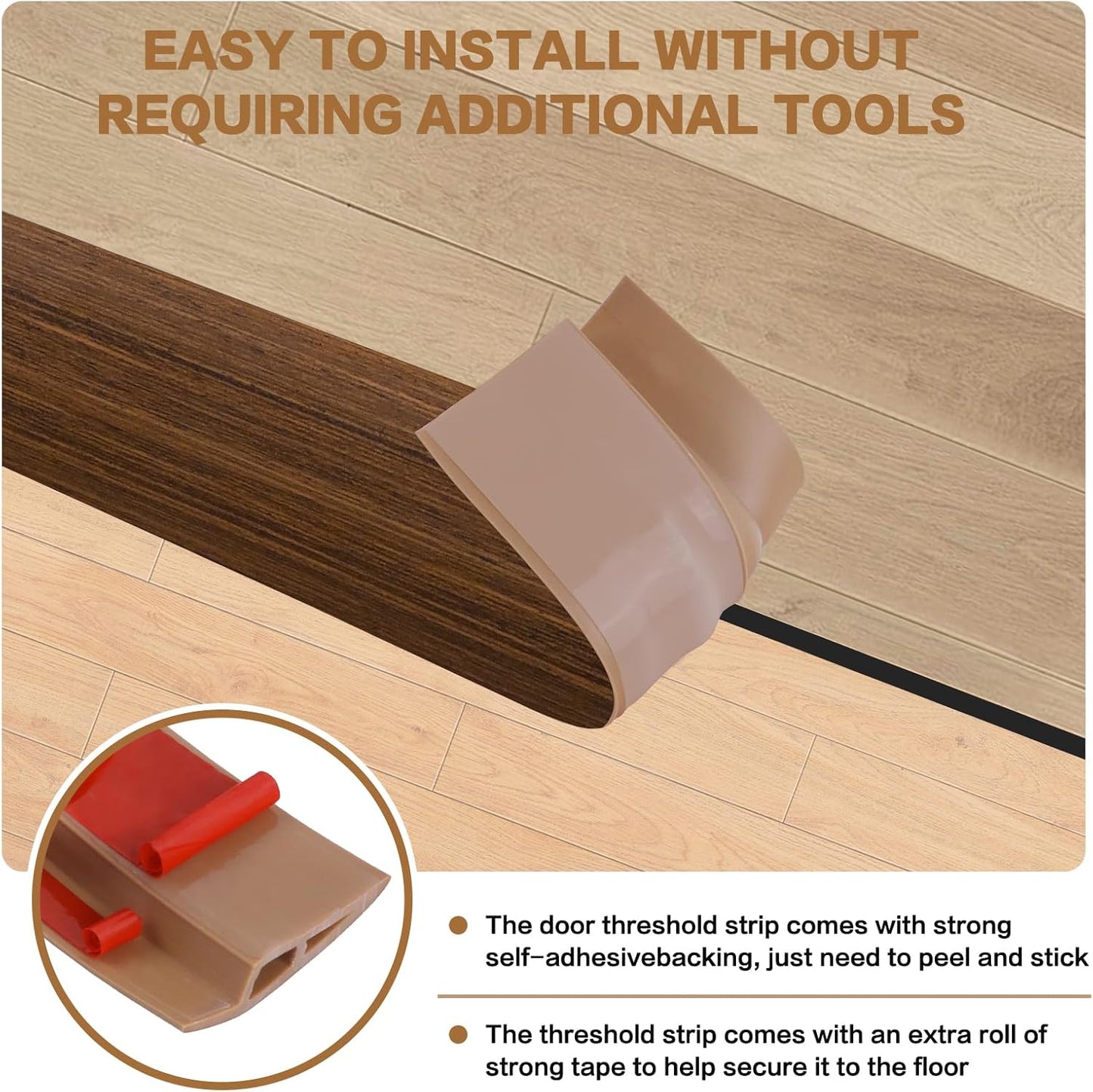 Floor Transition Strip Vinyl Door Threshold Ramp Self Adhesive Carpet Edging Strip Doorway Edge Trim, Overlap Edge Reducer for Laminate Carpet, Floor, Tile (Brown Wood Grain, 3/5" to 4/5", 3.3Ft)