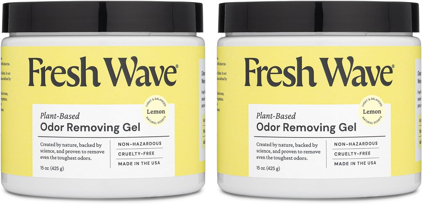 Fresh Wave Lemon Odor Removing Gel, 15 oz., Pack of 2 - Safer Odor Absorbers for Home, Natural Plant-Based Odor Eliminator, Every 15 oz. lasts 30-60 Days, For Cooking, Trash & Pets