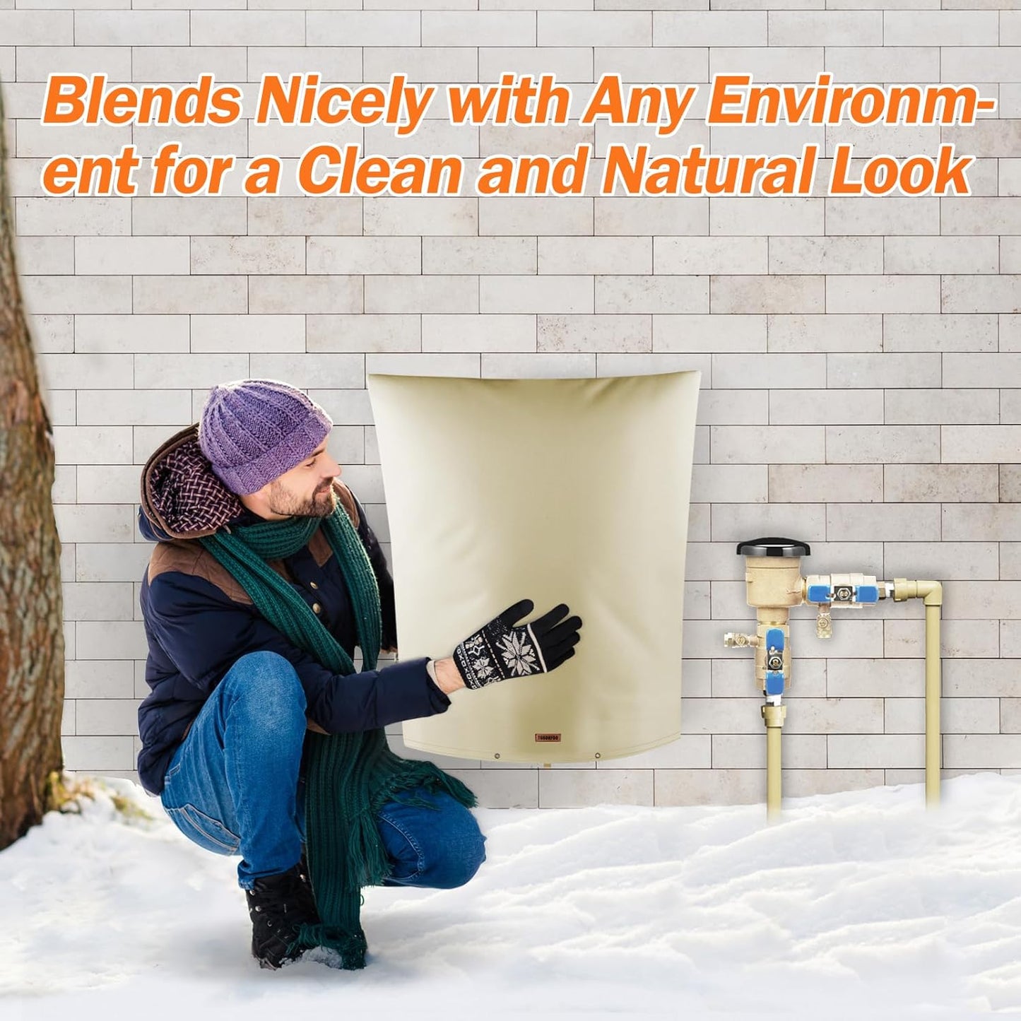 Backflow Preventer Pipe Insulation Cover (5°F) - Irrigation Sprinkler Valve Insulated Pouch - Water Well Pump Cover - Sturdy 5 Layers for Winter Freeze Protection, 24" W x 36" H, Beige