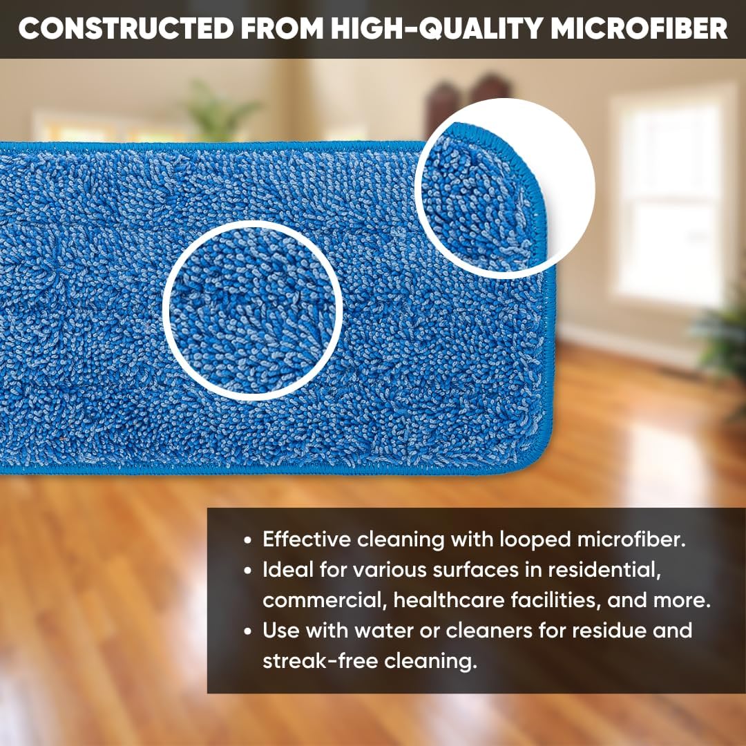 Bulk 18" Microfiber Wet Mop Pads Wholesale - Case Quantity (108 Count) | Use with Any Fastener Style Mop Frame | Machine Washable