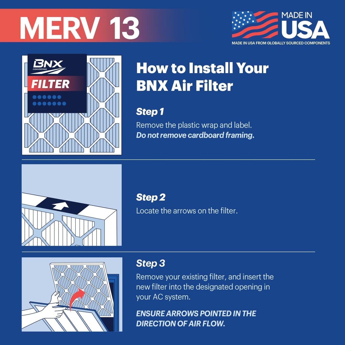 BNX TruFilter 12x12x1 Air Filter MERV 13 (6-Pack) - MADE IN USA - Electrostatic Pleated Air Conditioner HVAC AC Furnace Filters for Allergies, Pollen, Mold, Bacteria, Smoke, Allergen, MPR 1900 FPR 10