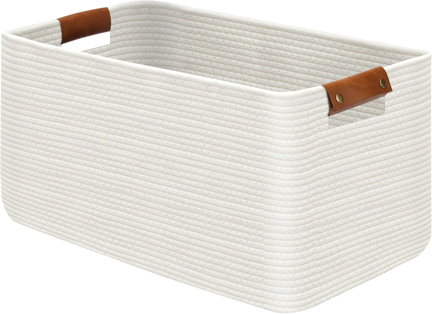 Large Collapsible Laundry Basket, Clothes Hamper for Blanket, Toy, Towels, Woven Baskets for Storage, Nursery Home Decor Living room 21.6" x 15" x 11.8" White