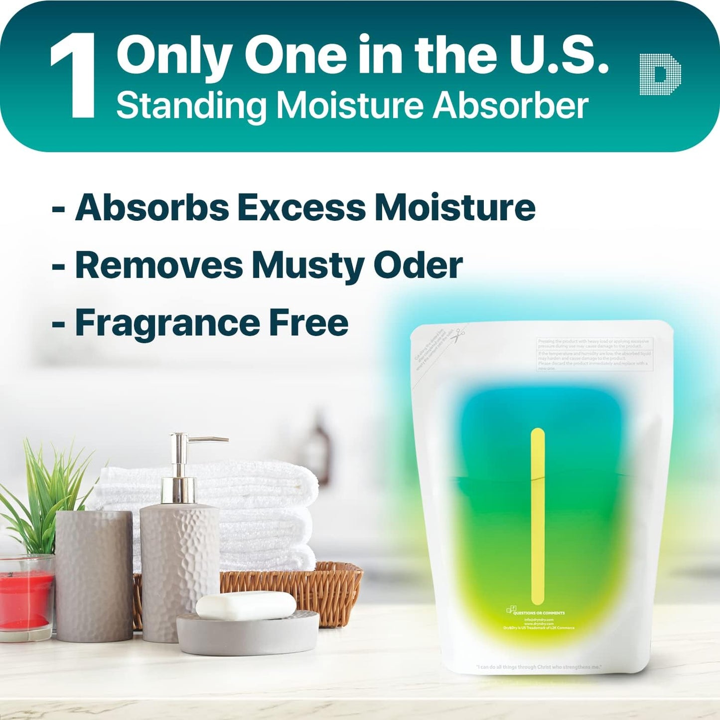 Dry & Dry 50 Packs Standing Moisture Absorbers to Control Excess Moisture for Basements, Closets, Bathrooms, Laundry Rooms - Moisture Absorbers, Standing Moisture Absorbers