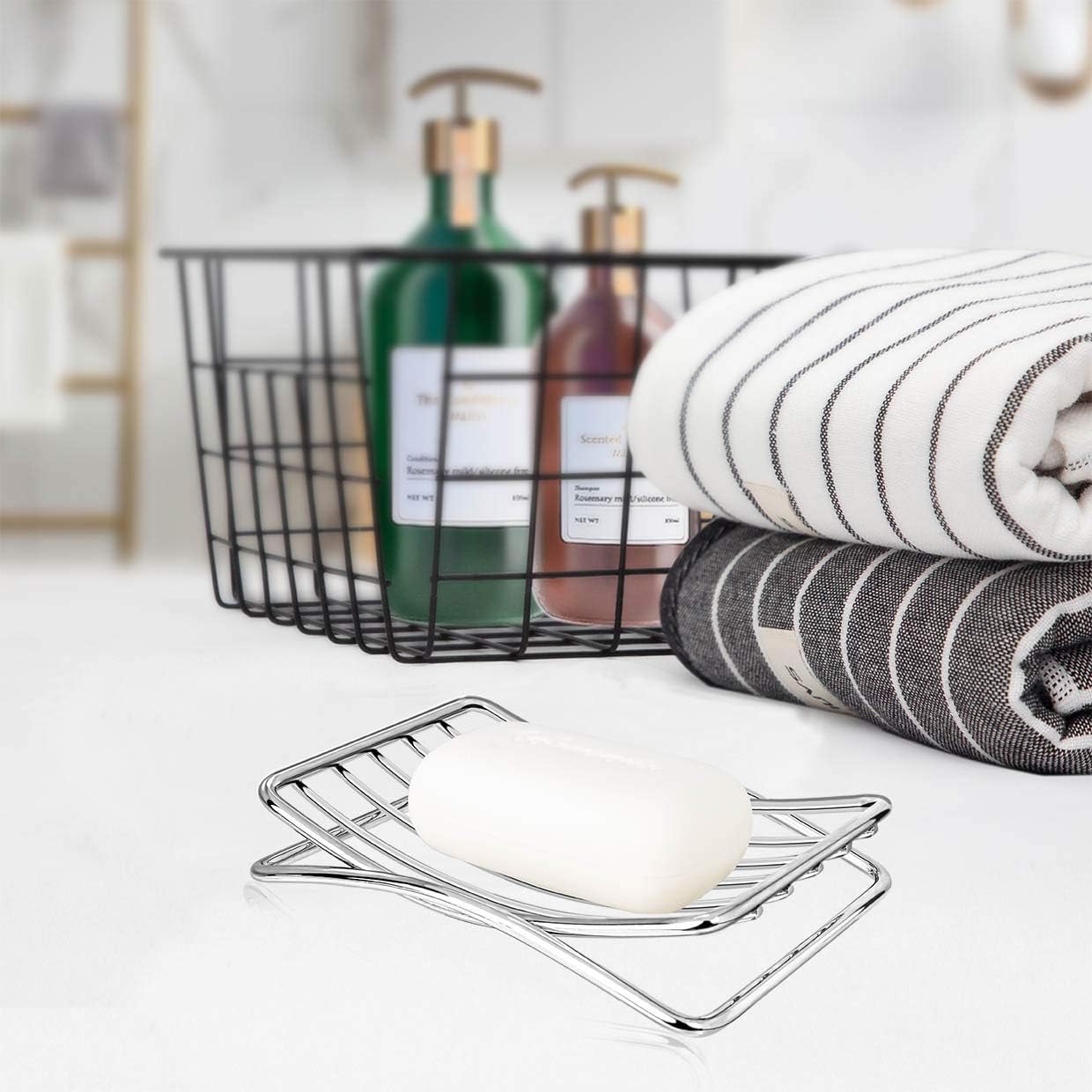 Soap Dish Stainless Steel Bar Soap Holder for Shower Bathroom, Self-draining Soap Dishes Sponge Holder for Kitchen Sink, Easy Cleaning Quick Dry(Soap Saver Not Included)
