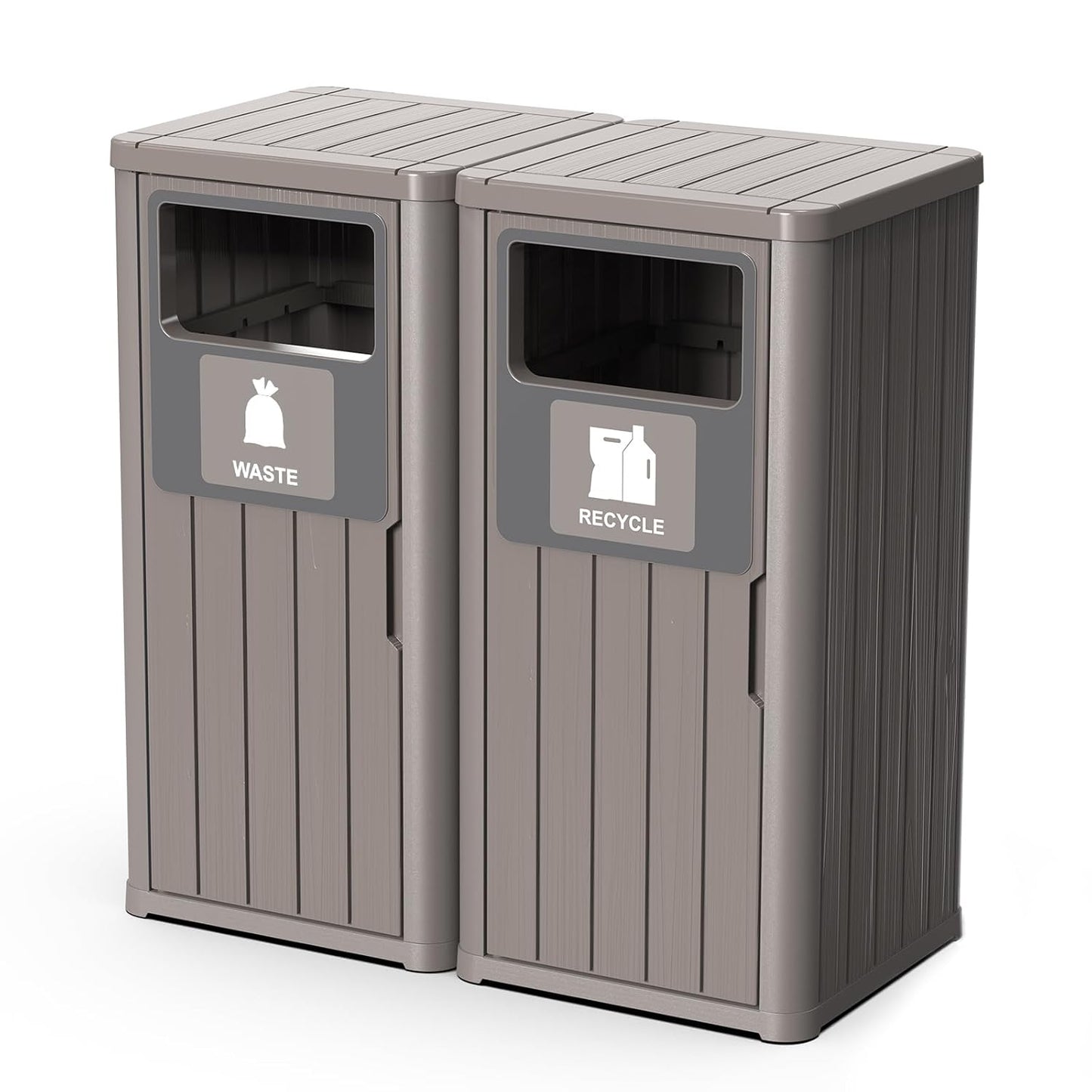 Outdoor Double Barrel Trash Can,Waterproof Resin Garbage Can with Garbage Labels,Durable Waste Bin for Porch, Backyard,Kitchen,for 30 to 39 Gallon Trash Bags