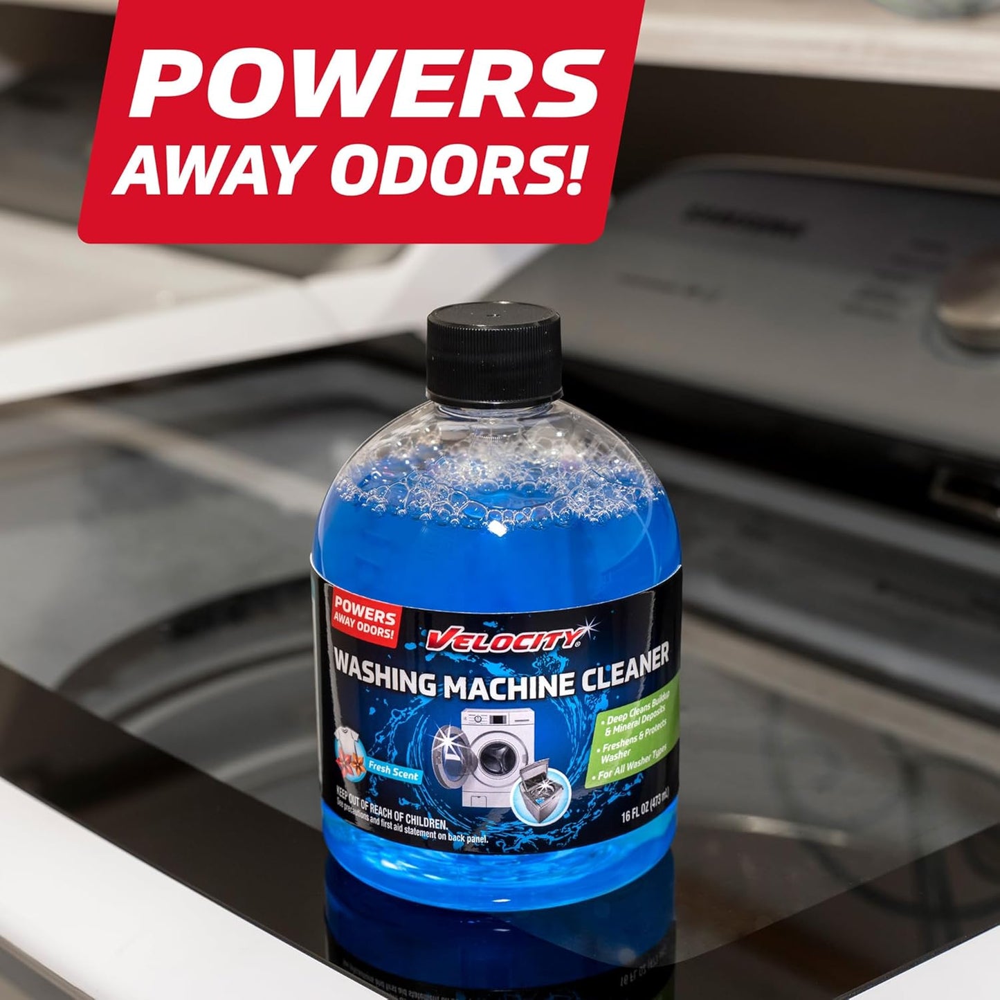 Velocity Washing Machine Cleaner – 4 Uses Per Bottle. Removes Hardwater Stains & Odor-Causing Buildup Inside Drum, Washer Cleaner for All Front & Top Load Washers & High Efficiency Machines