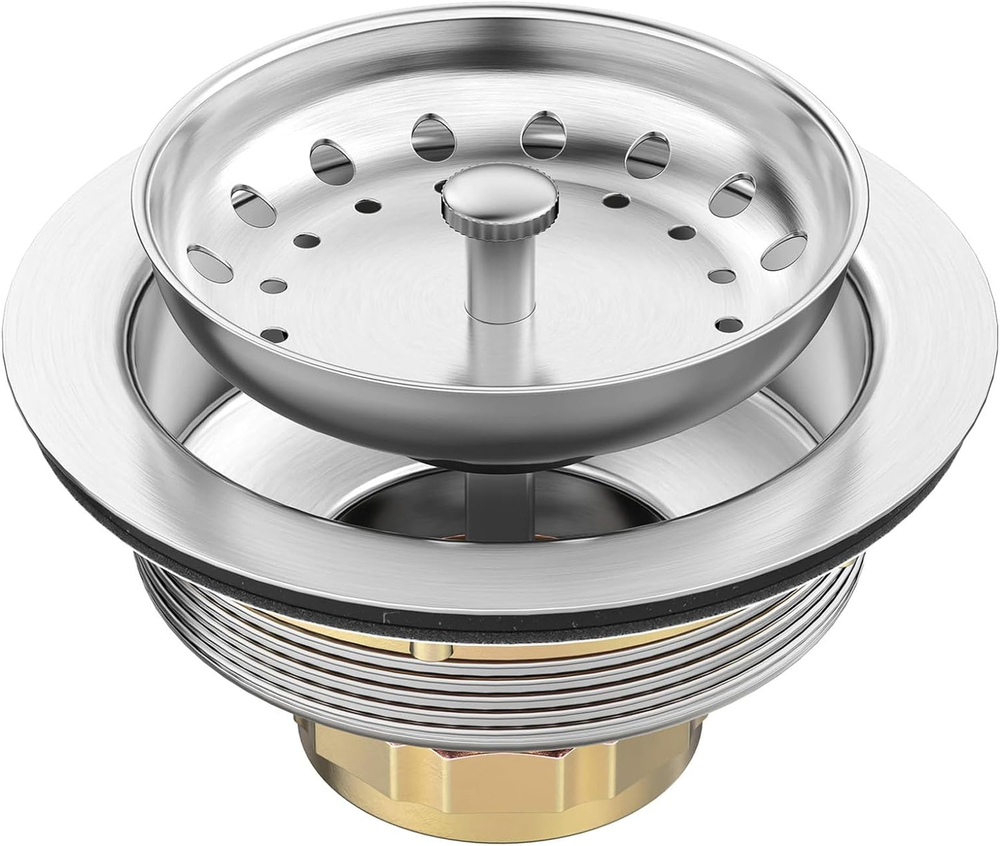 BOTEMY Stainless Steel Sink Drain Strainer Kit 3-1/2 inch Kitchen Drain Assembly with Metal Center Knob Basket Stopper Replacement for Standard Kitchen Sinks, Brushed