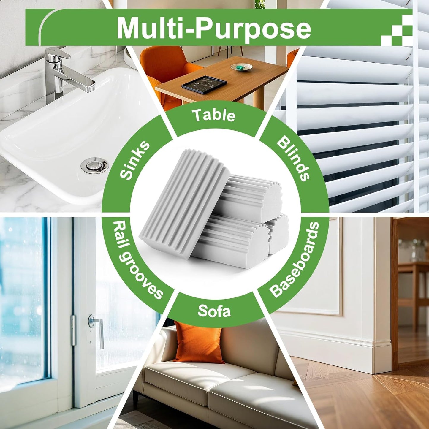 8-Pack Damp Clean Duster Sponge, Sponge Cleaning Brush, Duster for Cleaning Blinds, Glass, Baseboards, Vents, Railings, Mirrors, Window Track Grooves and Faucets