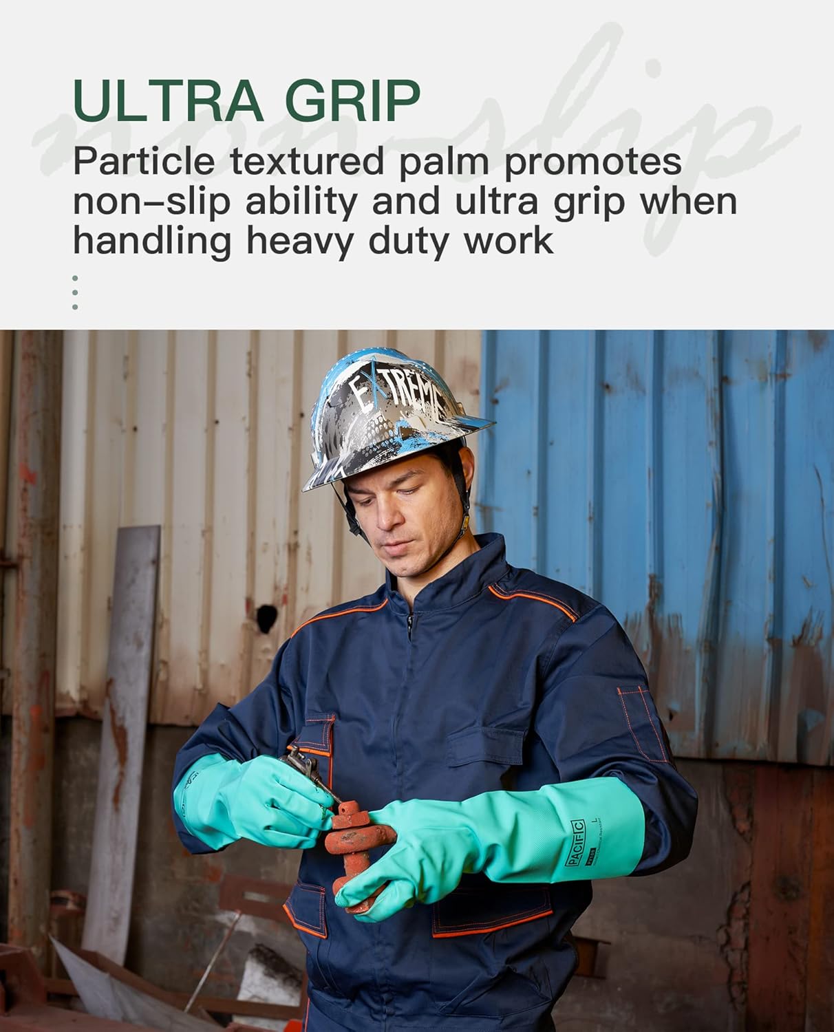 PACIFIC PPE 2 Pairs Nitrile Chemical Resistant Gloves, Flocked, Resist Strong Acid, Alkali, 15 mil, 12.6", XX-Large