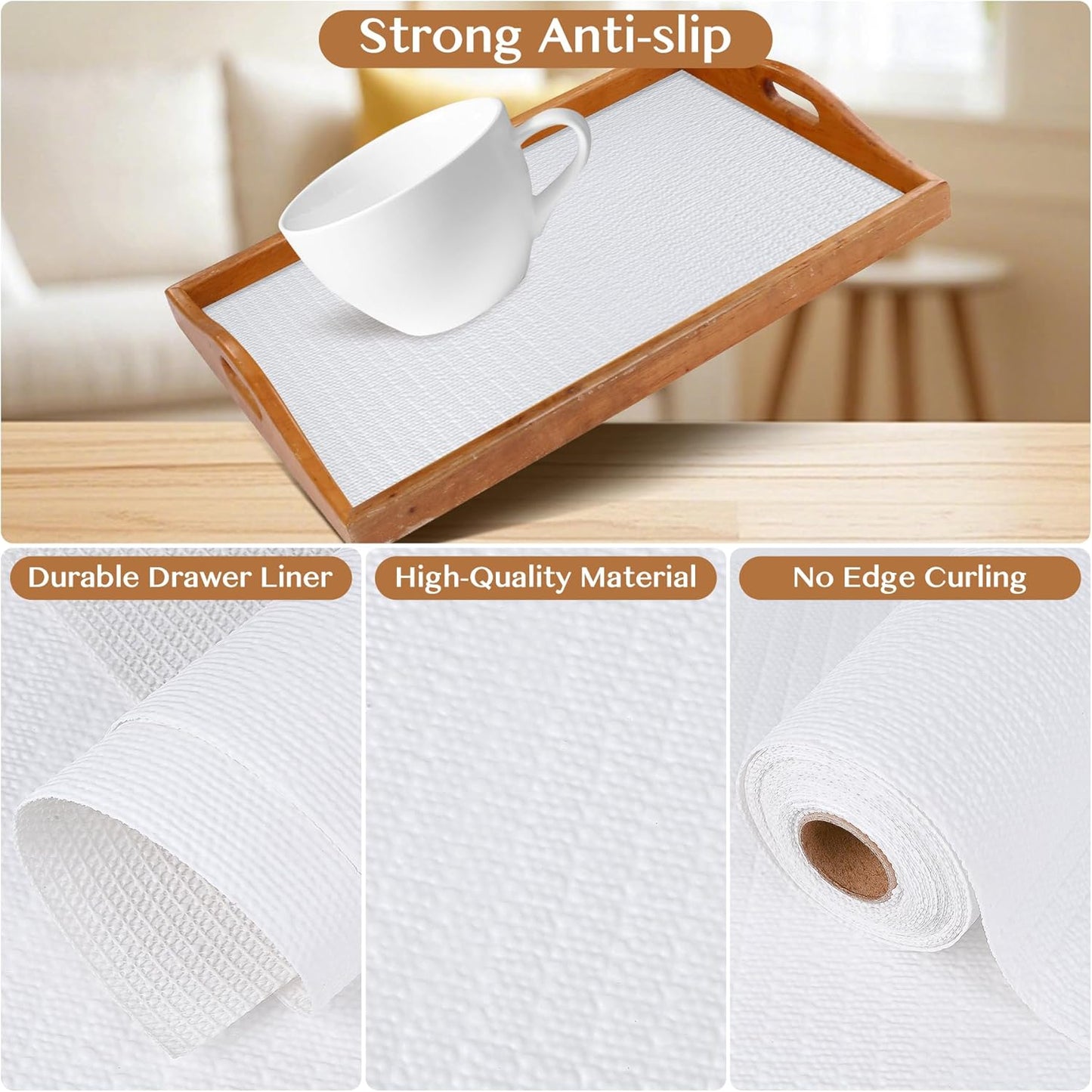 Non-Adhesive Shelf and Drawer Liner for Kitchen Cabinets, 12 in x 10FT Strong Non-Slip Cabinet Liners for Shelves, Refrigerator, Pantry Storage, Bathroom Closet, Easy to Clean & Cut, White