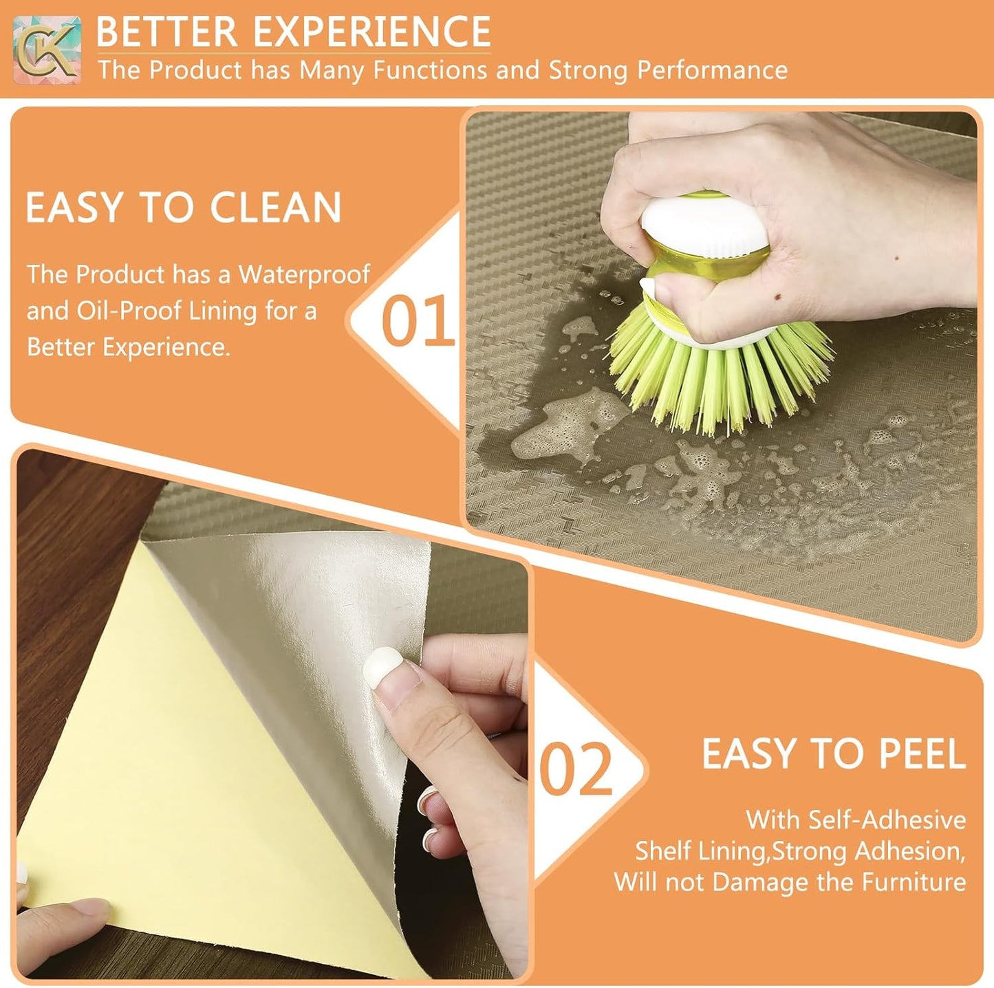 Self-Adhesive Shelf Liner Kitchen Liner, Waterproof Backed Paper Easy Peel and Stick Contact Liner Without Residue for Decor Your Desk Surface, Kitchen Countertops (Dark Khaki, 11.8 x 118.1 inches)