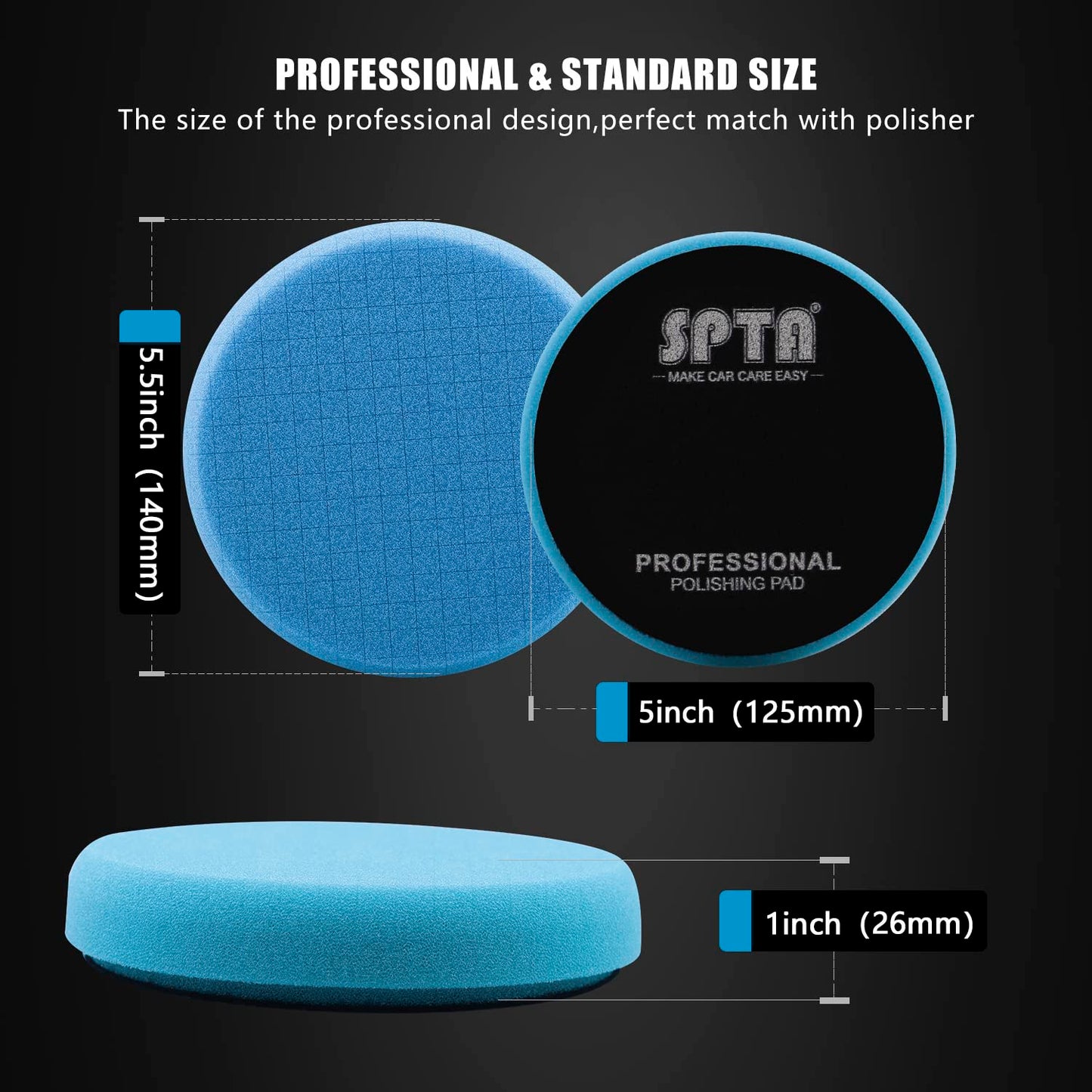 Blue Polish Pad, 3Pcs 5 Inch Buffing Polishing Pads for 125mm Backing Plate Compound Buffing Sponge for Car Buffer Polisher Compounding, Polishing and Waxing