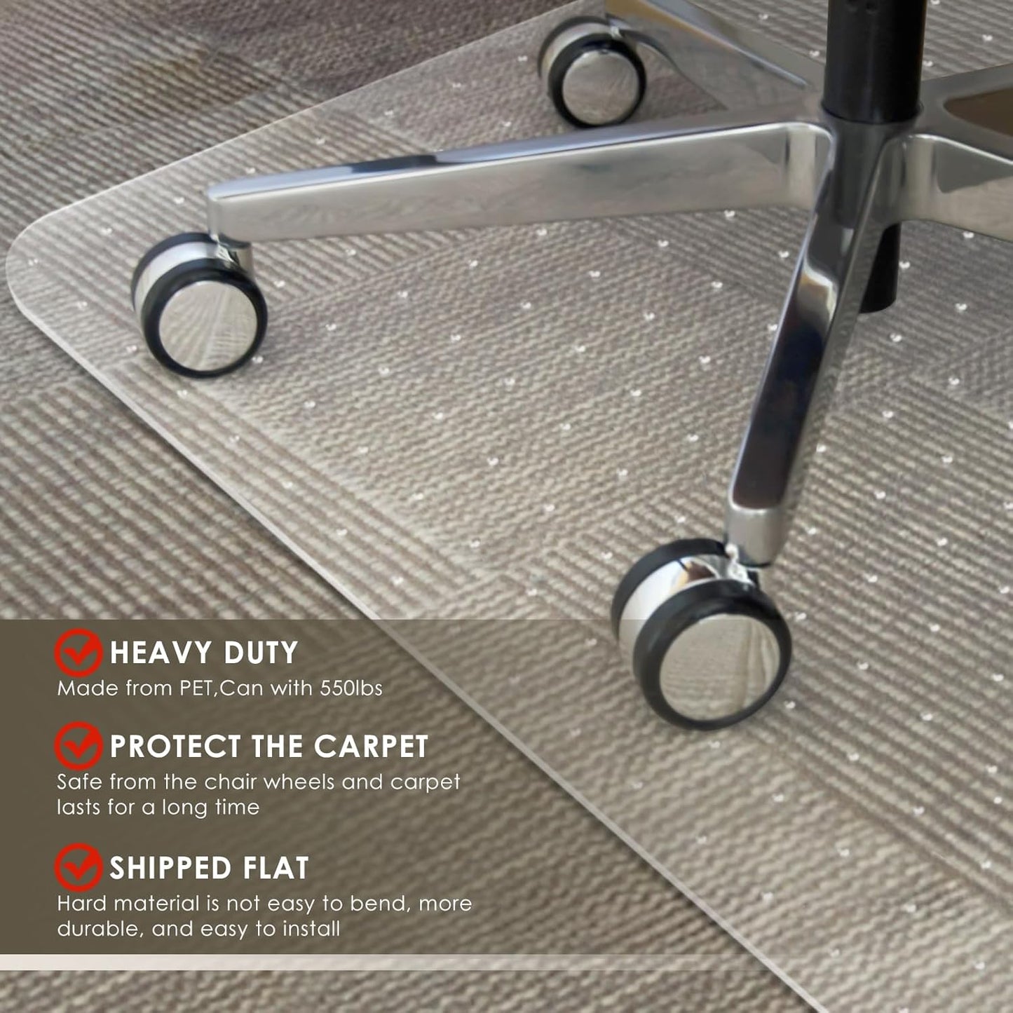 Azadx Heavy Duty Office Chair Mat for Carpet 51" x 63" Hard Material Chair Mat for Carpeted Floor Non-Slip Carpet Protector for Office Easy Glide Desk Floor Mat for Office Chair on Carpets 2 Pack
