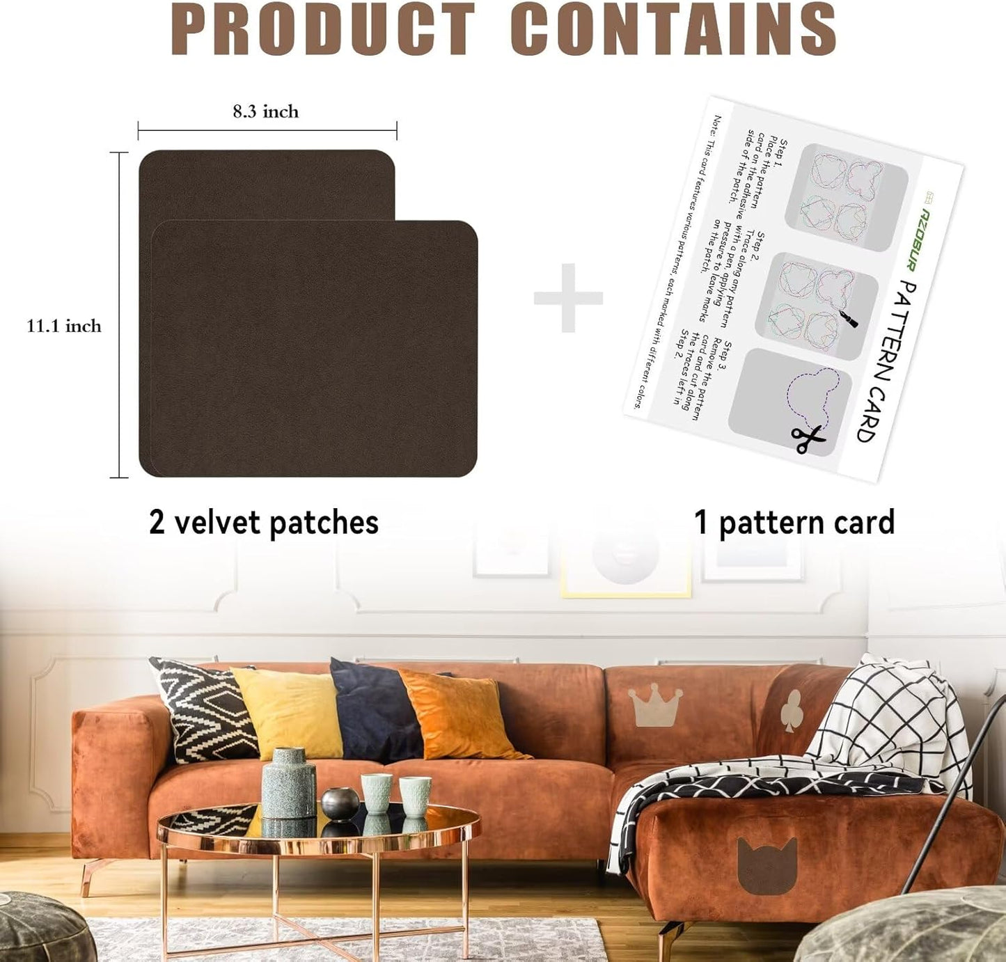 Azobur Fabric Couch Repair Patch 8.3 x 11 inches,Self-Adhesive Fabric Repair Patch for Furniture,Handbag,Sofa,Car Seats-(Khaki)