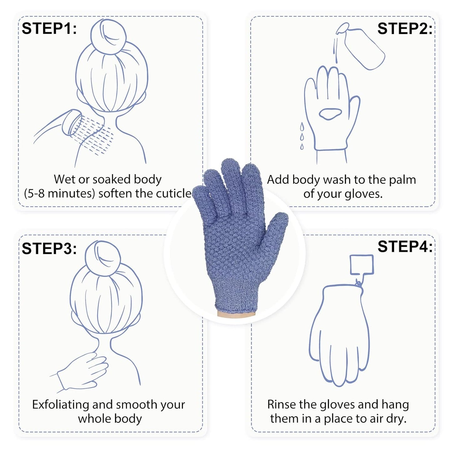 Evridwear Exfoliating Glove for Shower Man and Women, Dual Texture Bath Body Scrub Gloves Dead Skin Cell Remover for Massage (3 Pairs Heavy)