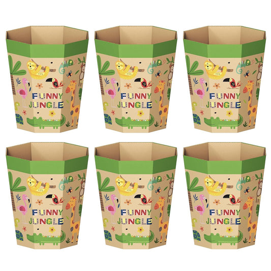 6-Pack Cardboard Trash Can – Foldable, Recyclable, Plastic-Free & Reusable Small Waste Paper Basket for Kids - Garbage Bin Perfect for Bedrooms, Playrooms, Children's Room & Outdoor (1.6 Gallon)
