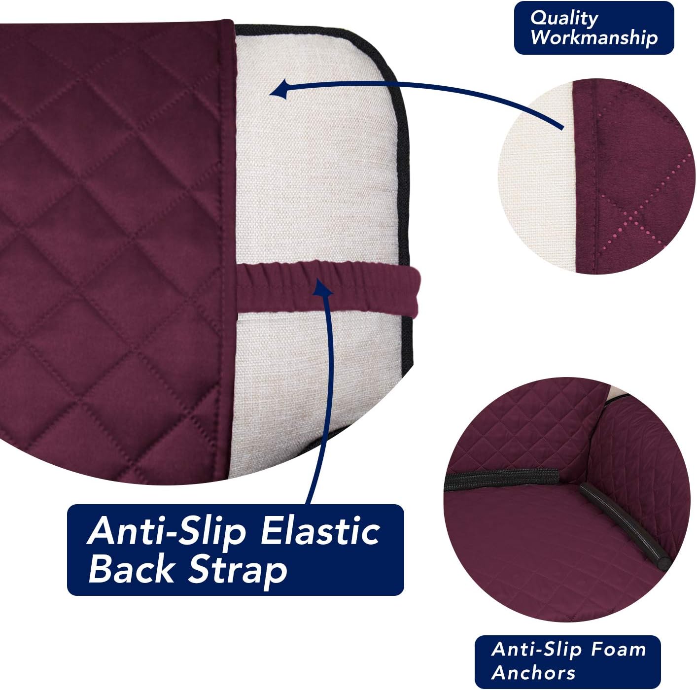 PureFit Reversible Quilted Sofa Cover, Water Resistant Slipcover Furniture Protector, Washable Couch Cover with Non Slip and Elastic Straps for Kids, Dogs, Pets (Sofa, Wine/Beige)