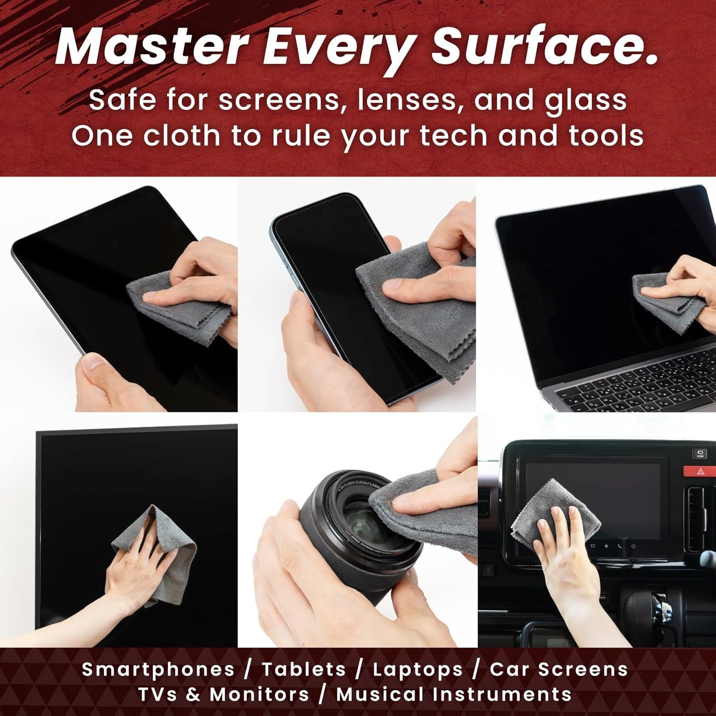 BELLEMOND「Samurai Cloth」Japanese Microfiber Cleaning Cloth | Washable, Reusable, Lint Free Cloth for Phones, Laptops, Lenses, Screens & Electronics | Made in Japan | Medium | 2 Pack