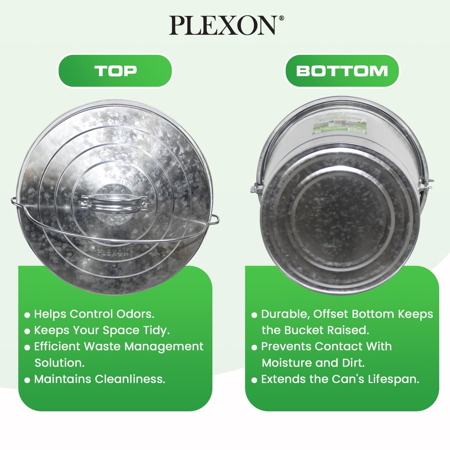 Plexon 6 Gallon Small Metal Trash Can with Lid Outdoor Locking Galvanized Metal Garbage Can with Lid for Poultry Feed Bird Seed Storage Ash Galvanized Bucket