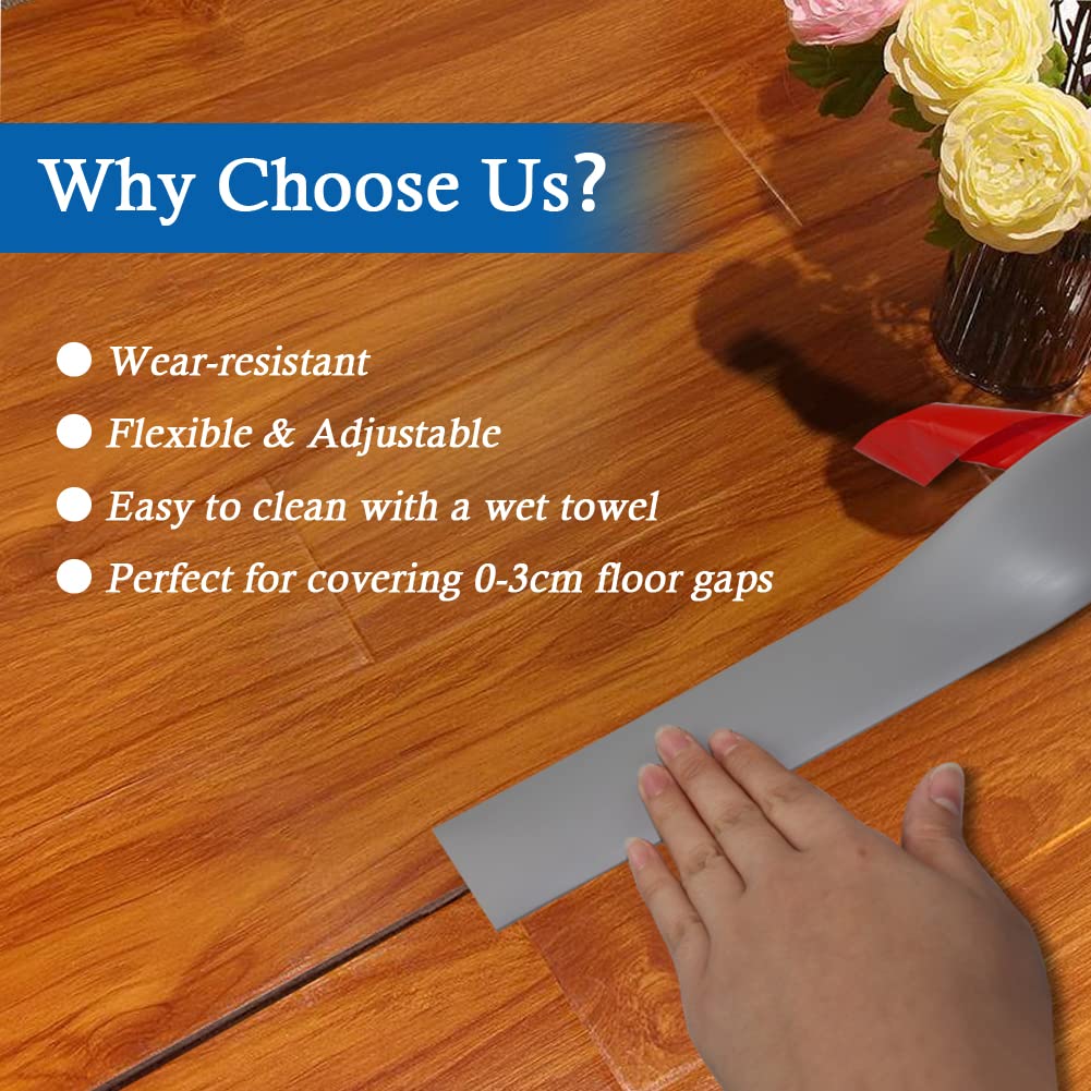 Floor Transition Strip Self Adhesive Floor Cover Strips Laminate 2" Wide Vinyl Flat Divider Transitions (5cm, 6.56Ft, Gray)