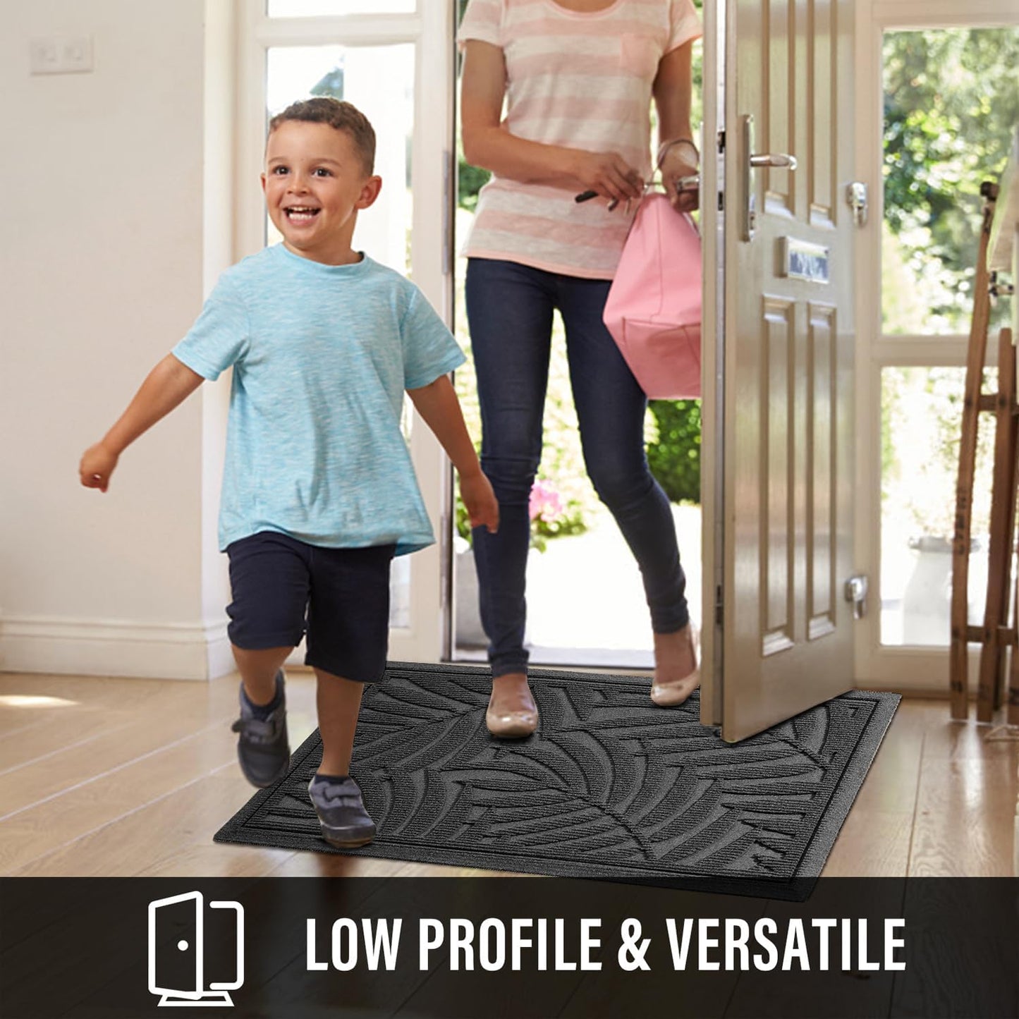 Front Door Mat, Absorbent Resist Dirt Welcome Door Mat Indoor Outdoor, Waterproof Doormat, Sturdy Non Slip Backing, Fade Resistant, Low Profile Entry Mat for Entryway, 29×17, Grey