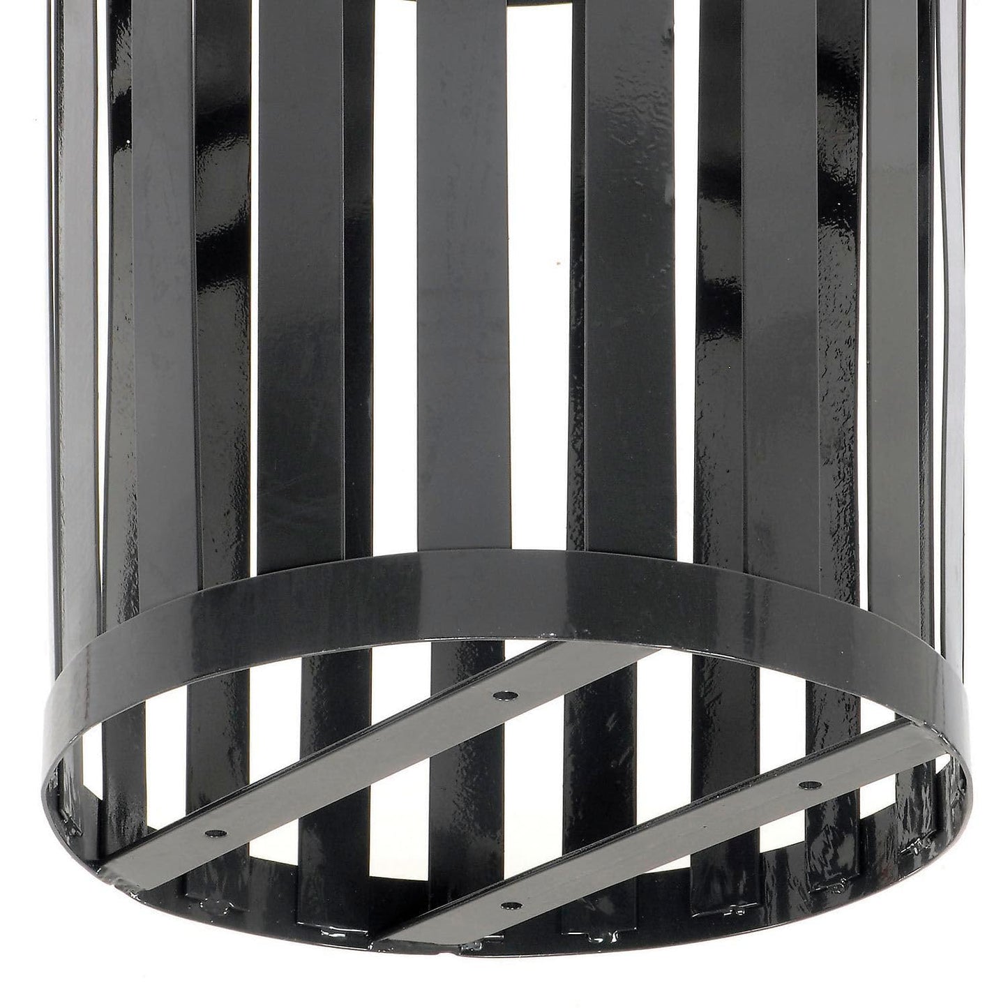 Global Industrial Heavy-Duty 36 Gallon Capacity Outdoor Metal Slatted Trash Receptacle with Rain Bonnet Lid & Plastic Liner, Black, Commercial & Industrial Trash Can