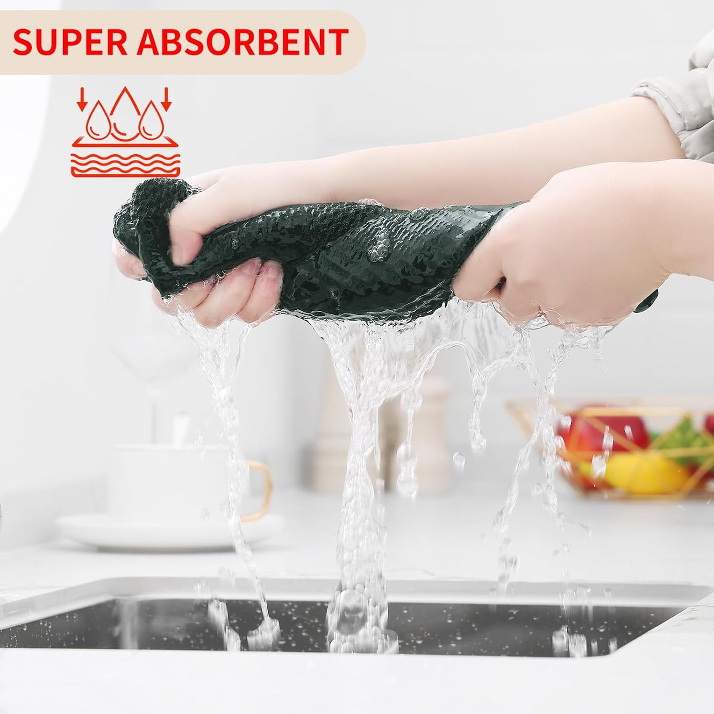 Homaxy 100% Cotton Waffle Weave Kitchen Dish Cloths, Ultra Soft Absorbent Quick Drying Dish Towels, 12 x 12 Inches, 8-Pack, Blackish Green