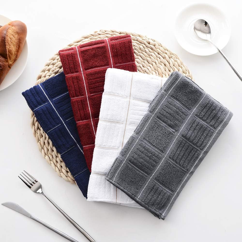 Anyi 100% Cotton Kitchen Towels, Absorbent Dish Towels with Hanging Loop, Soft Kitchen Hand Towels for Washing Drying Dishes(16x26, Set of 3, Redwhite)